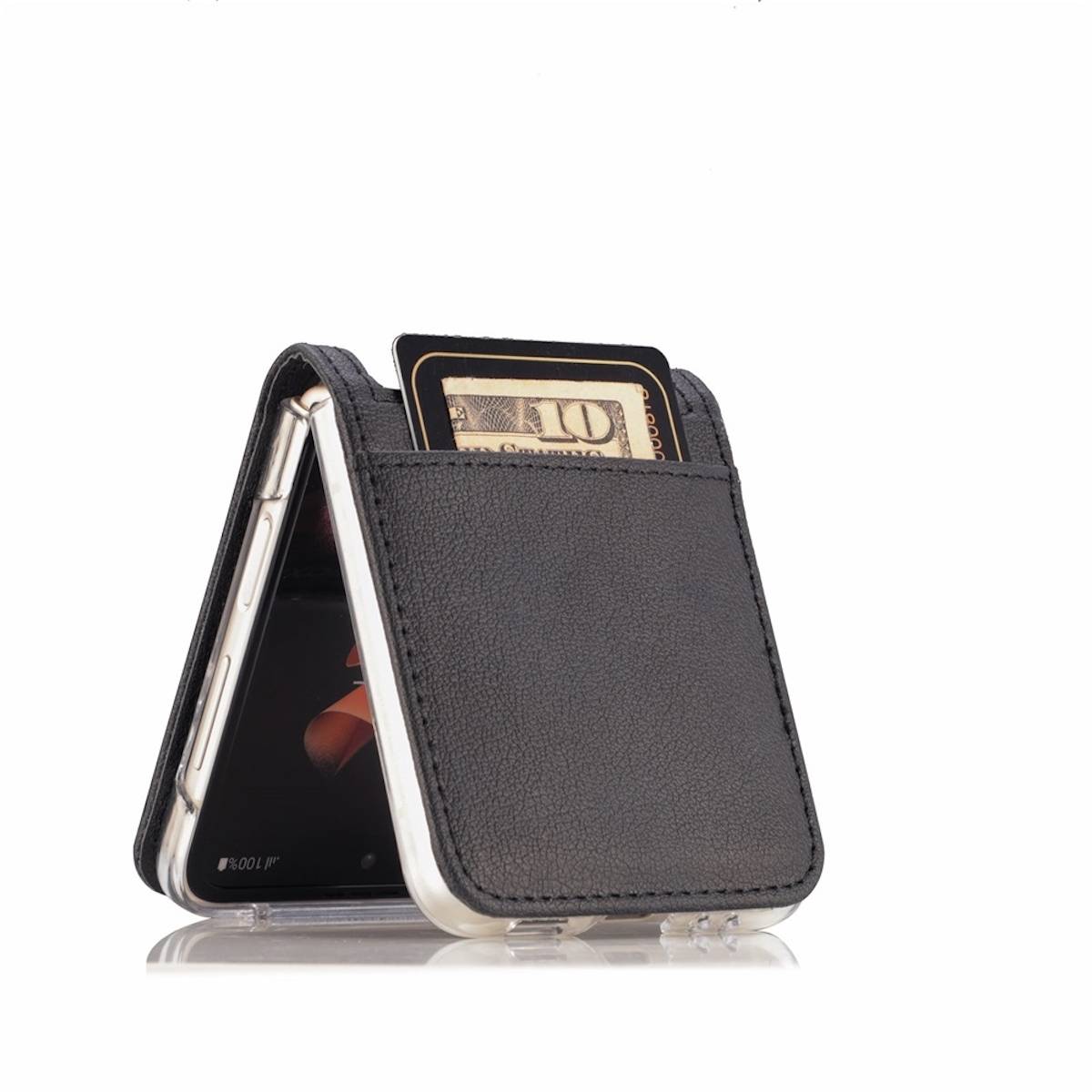 Für Samsung Galaxy Z Flip4 5G Design Kartenfach Kunstleder Handy Tasche Hülle Etuis Schwarz