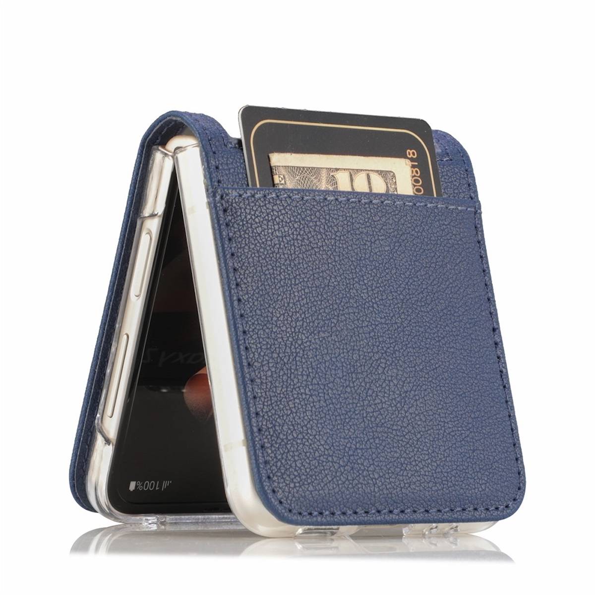 Für Samsung Galaxy Z Flip4 5G Design Kartenfach Kunstleder Handy Tasche Hülle Etuis Schwarz