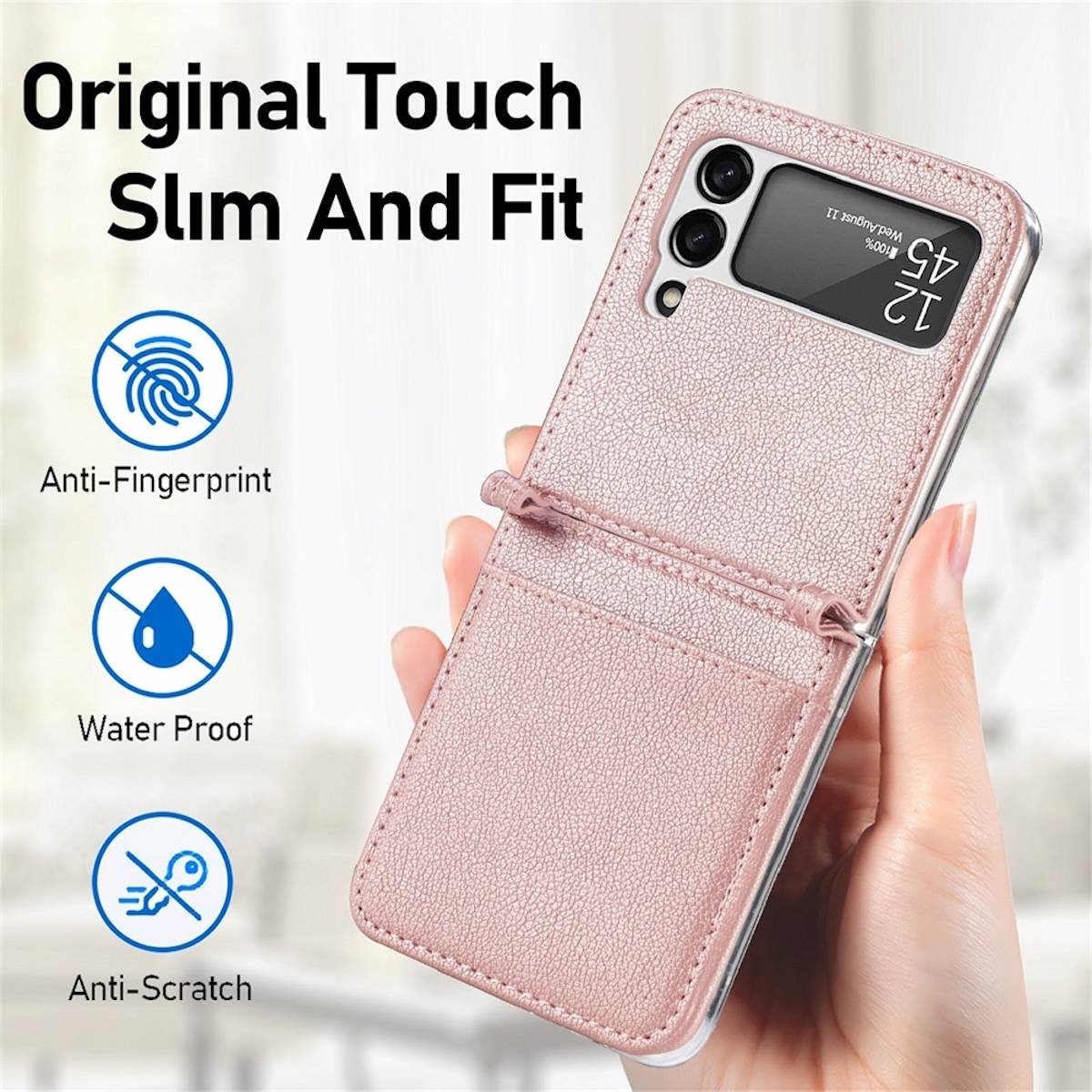 Für Samsung Galaxy Z Flip4 5G Design Kartenfach Kunstleder Handy Tasche Hülle Etuis Pink