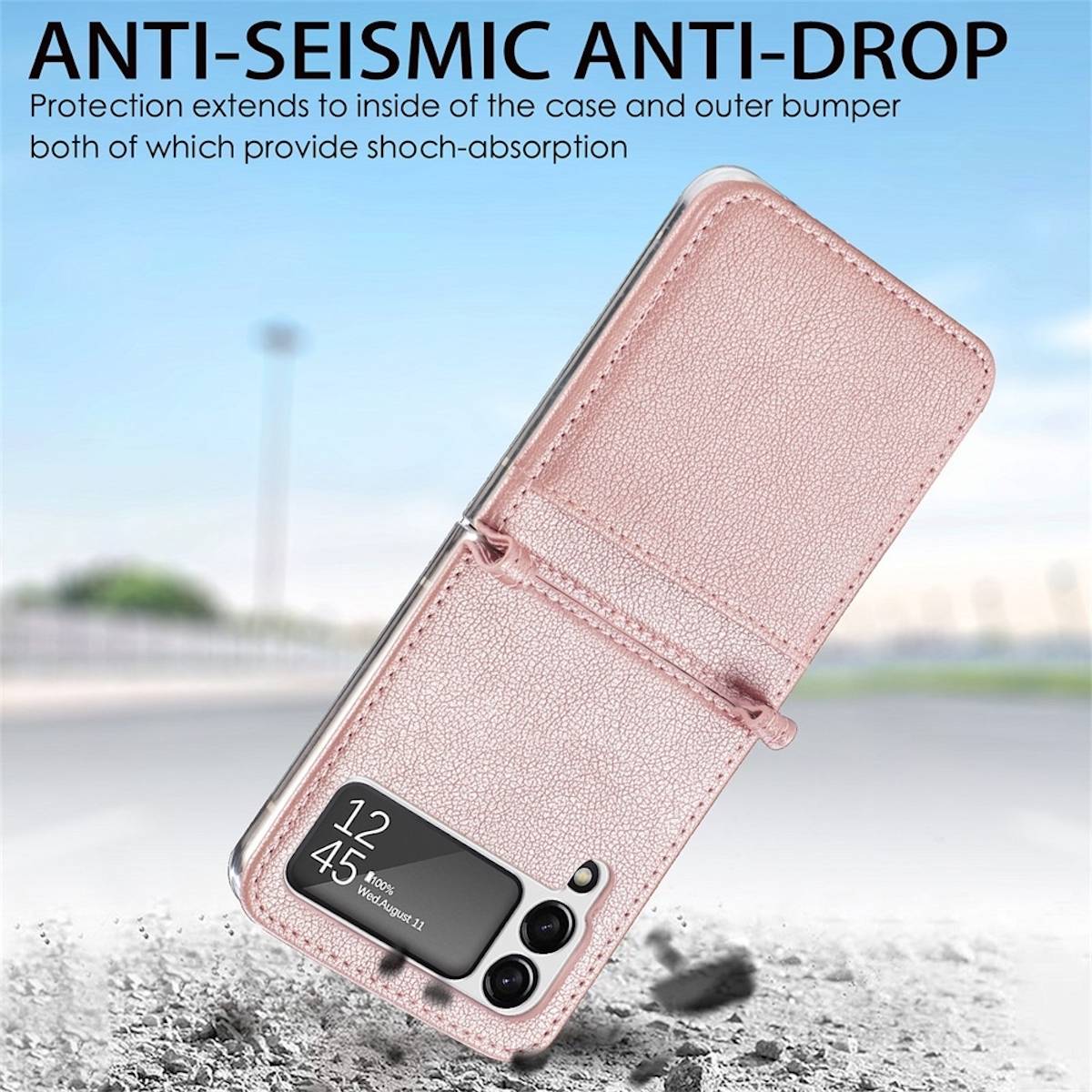 Für Samsung Galaxy Z Flip4 5G Design Kartenfach Kunstleder Handy Tasche Hülle Etuis Pink