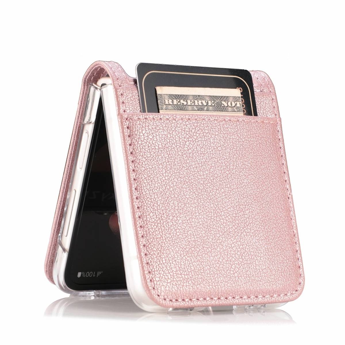 Für Samsung Galaxy Z Flip4 5G Design Kartenfach Kunstleder Handy Tasche Hülle Etuis Pink