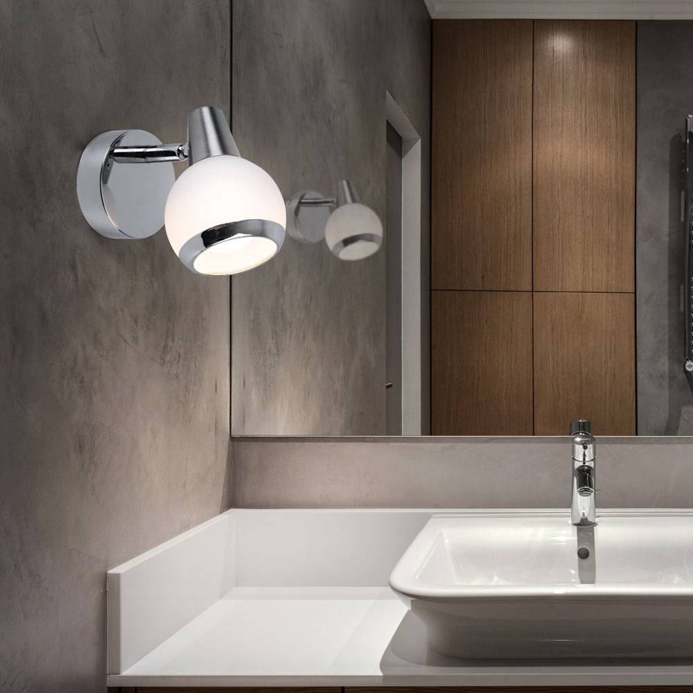 Wandleuchte Wandlampe Schlafzimmerlampe LED Glas chrom Wandstrahler, opal, 1x LED 3W 300Lm 3000K, BxH 8x11,5 cm, 2er Set