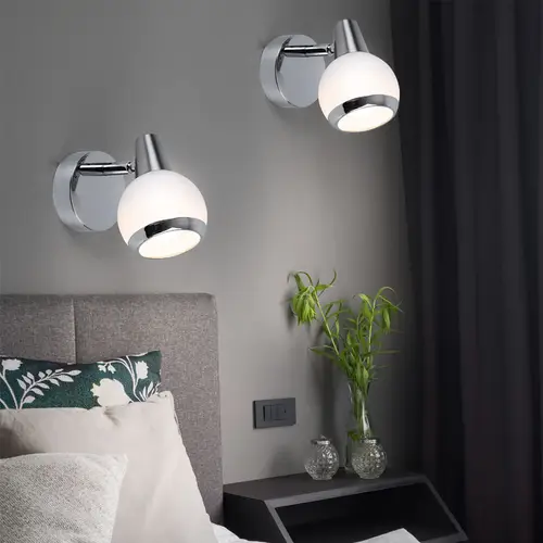 Wandleuchte Wandlampe Schlafzimmerlampe LED Glas chrom Wandstrahler, opal, 1x LED 3W 300Lm 3000K, BxH 8x11,5 cm Wandleuchte Wandlampe Schlafzimmerlampe LED Glas chrom Wandstrahler, opal, 1x LED 3W 300Lm 3000K, BxH 8x11,5 cm