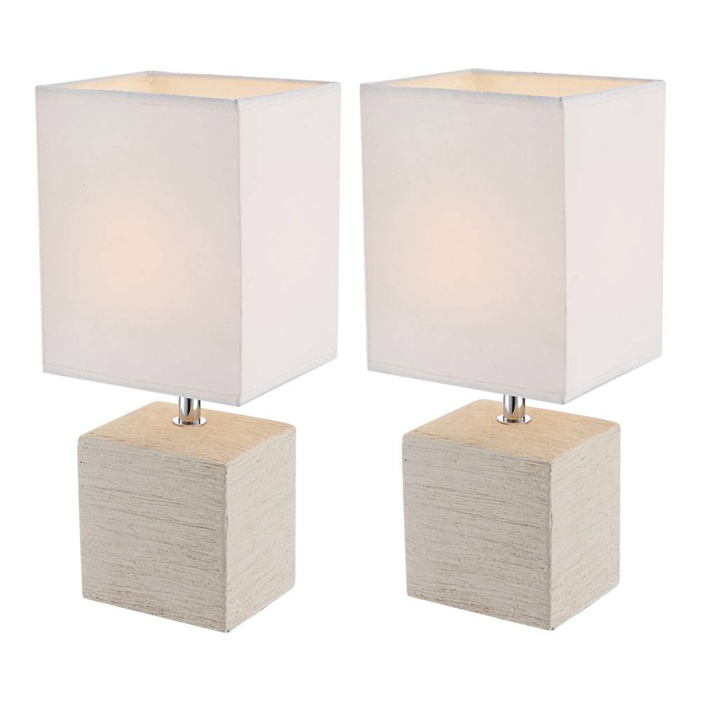Tischleuchte Schlafzimmer Stoffschirm Nachttischleuchte Keramik Modern Tischlampe Textil, weiß beige, 1x E14 Fassung, LxBxH 13x11x29 cm, 2er Set