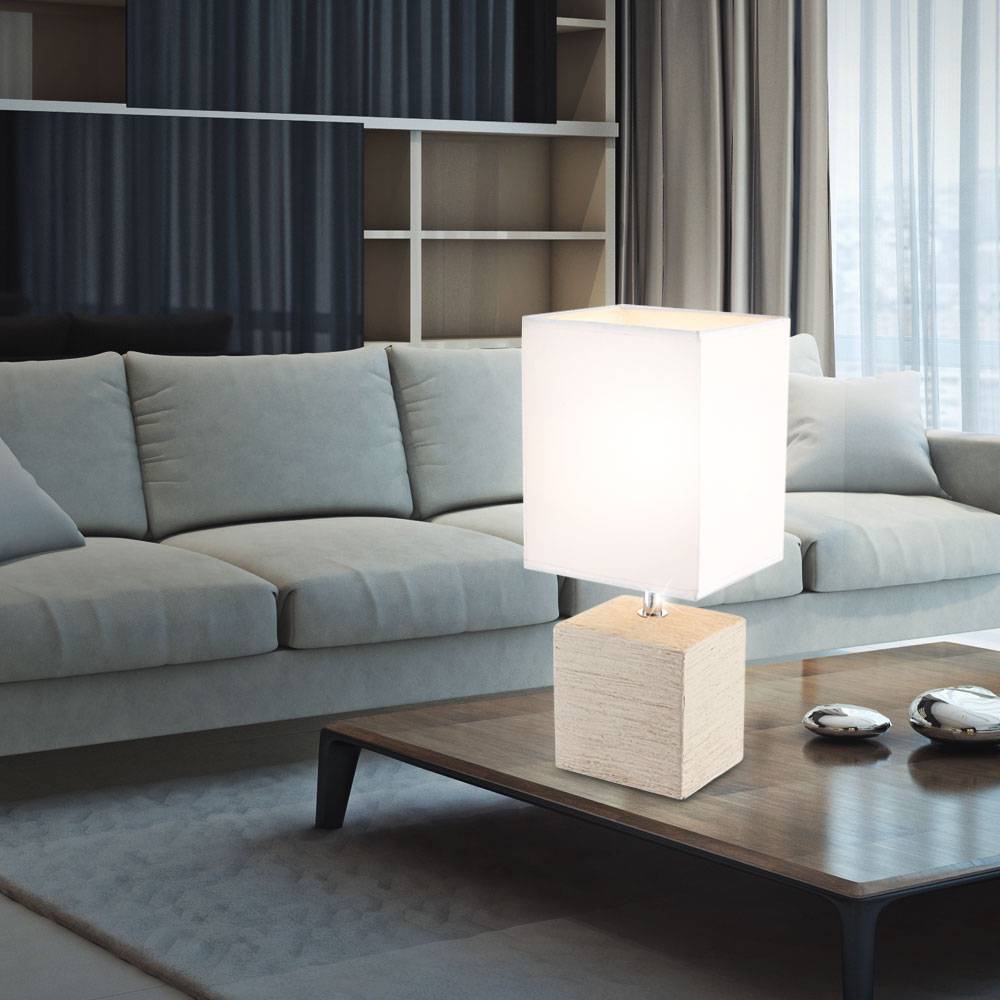 Tischleuchte Schlafzimmer Stoffschirm Nachttischleuchte Keramik Modern Tischlampe Textil, weiß beige, 1x E14 Fassung, LxBxH 13x11x29 cm, 2er Set