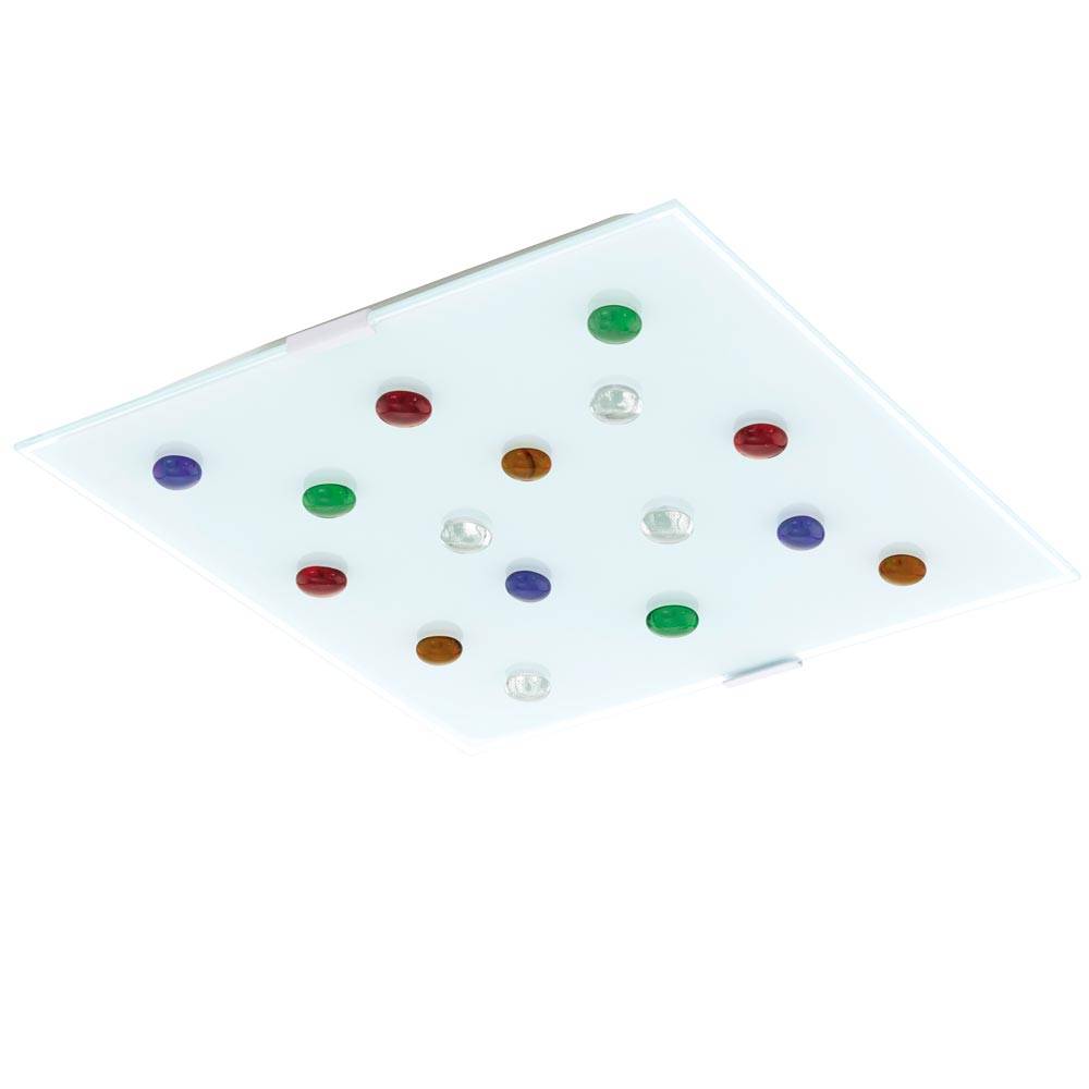 Deckenlampe mit bunten Glassteinen Deko Deckenleuchte Glasschirm Glas Leuchte, 1x LED 1020 Lumen, 29x29x7,5cm, Flur Schlafzimmer Wohnzimmer