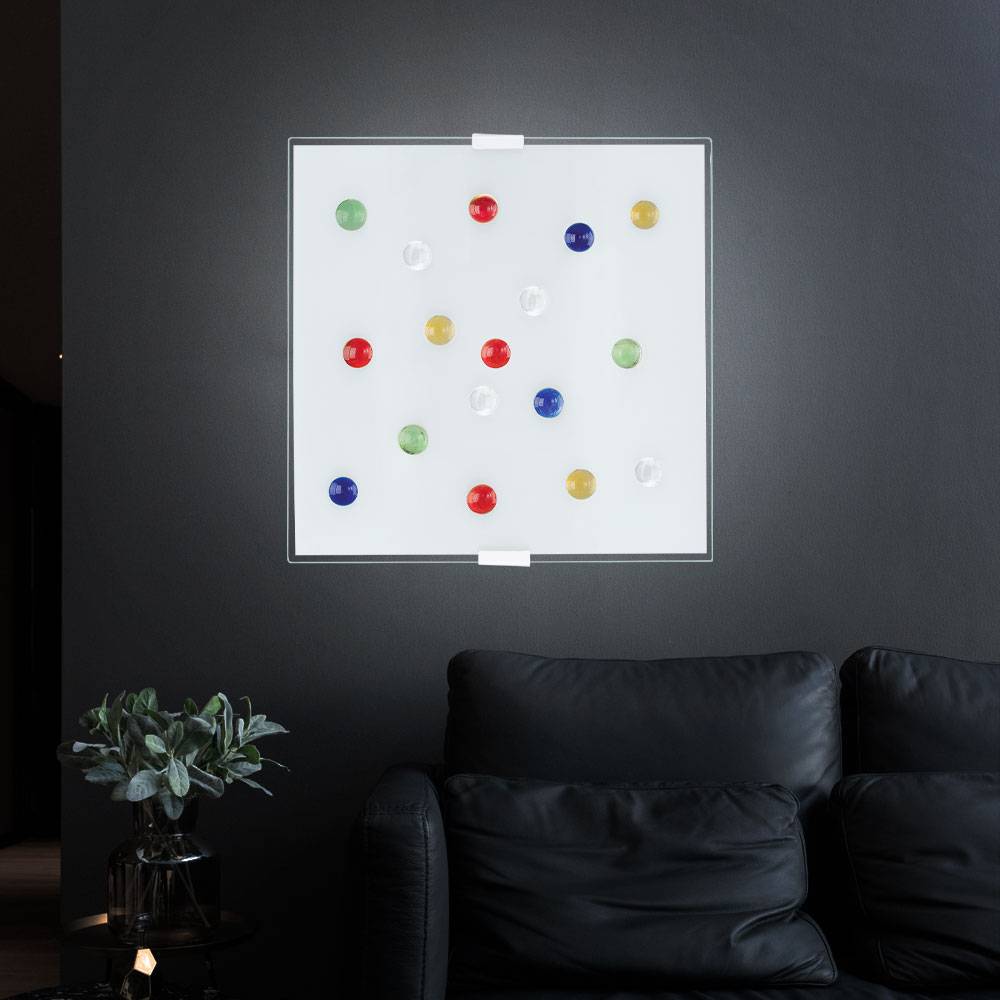 Deckenlampe mit bunten Glassteinen Deko Deckenleuchte Glasschirm Glas Leuchte, 1x LED 1020 Lumen, 29x29x7,5cm, Flur Schlafzimmer Wohnzimmer