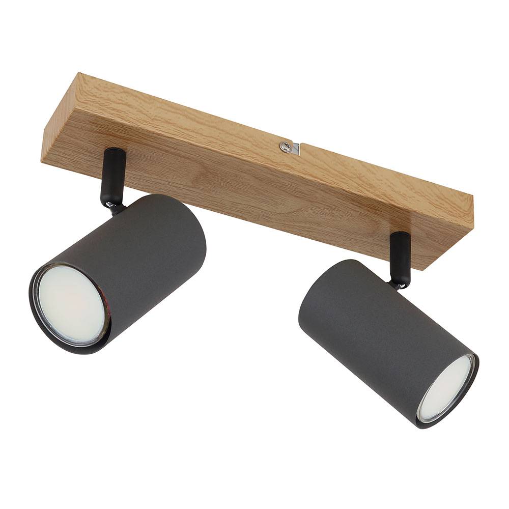 Deckenstrahler 2 flammig Deckenleuchte beweglich Spotleuchte schwarz Holzoptik, Spots verstellbar, Metall graphit, 2x GU10 Fassungen, LxBxH 26x6x12