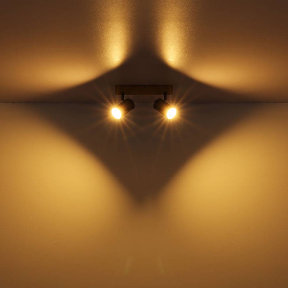 Deckenstrahler 2 flammig Deckenleuchte beweglich Spotleuchte schwarz Holzoptik, Spots verstellbar, Metall graphit, 2x GU10 Fassungen, LxBxH 26x6x12