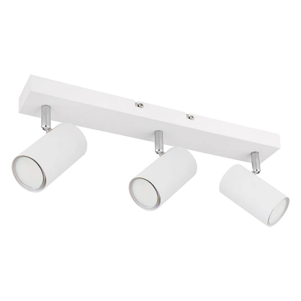 Deckenlampe Deckenstrahler Spotleiste Wohnzimmerleuchte 3-flammig mit schwenkbaren Spots, weiß verchromt, Strahler, 3x GU10, LxBxH 41x6x12 cm