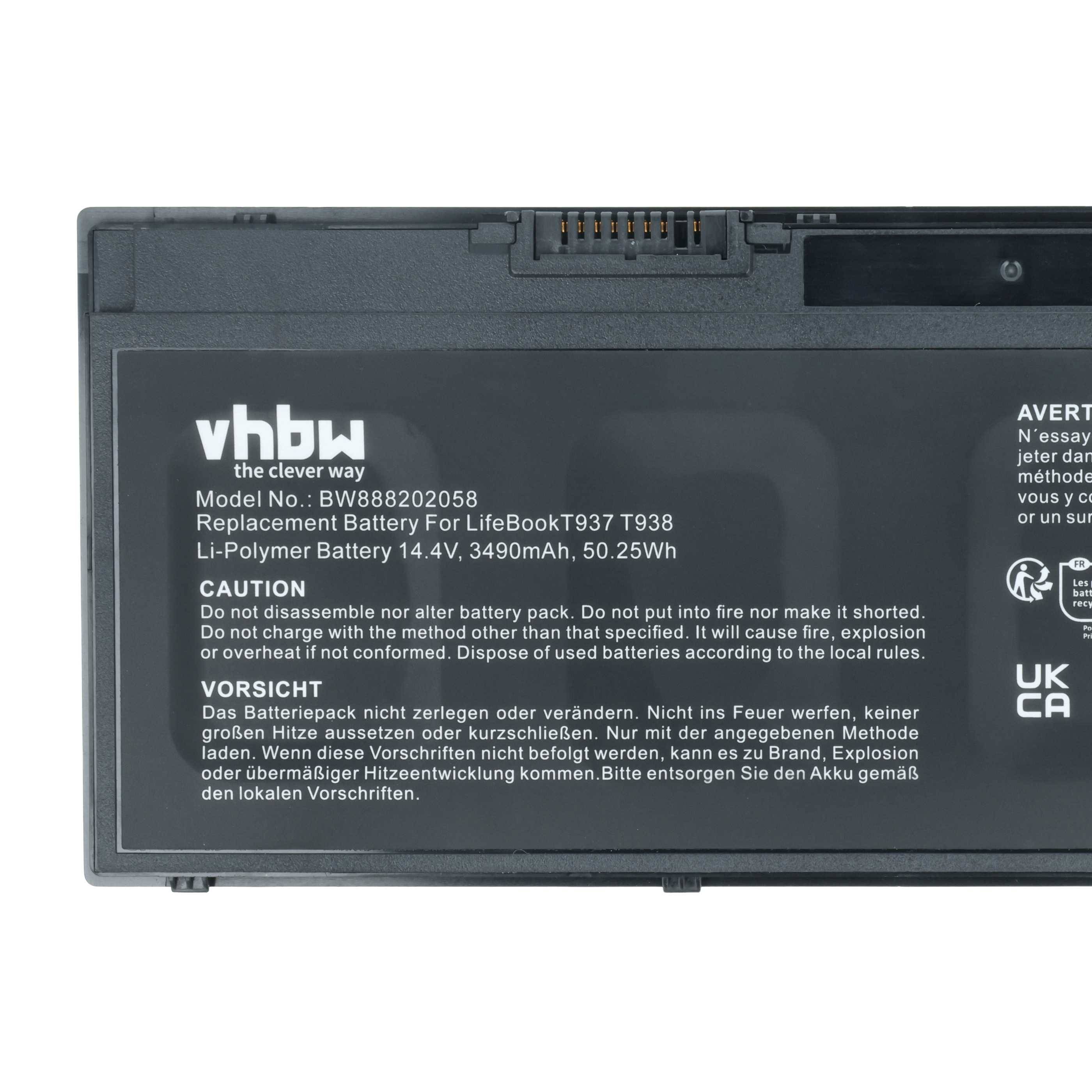 vhbw 1x Akku kompatibel mit Fujitsu LifeBook E558 E5580MP580DE, E558 E5580MP581DE, T937, E559 Notebook (3490 mAh, 14,4 V, Li-Ion)