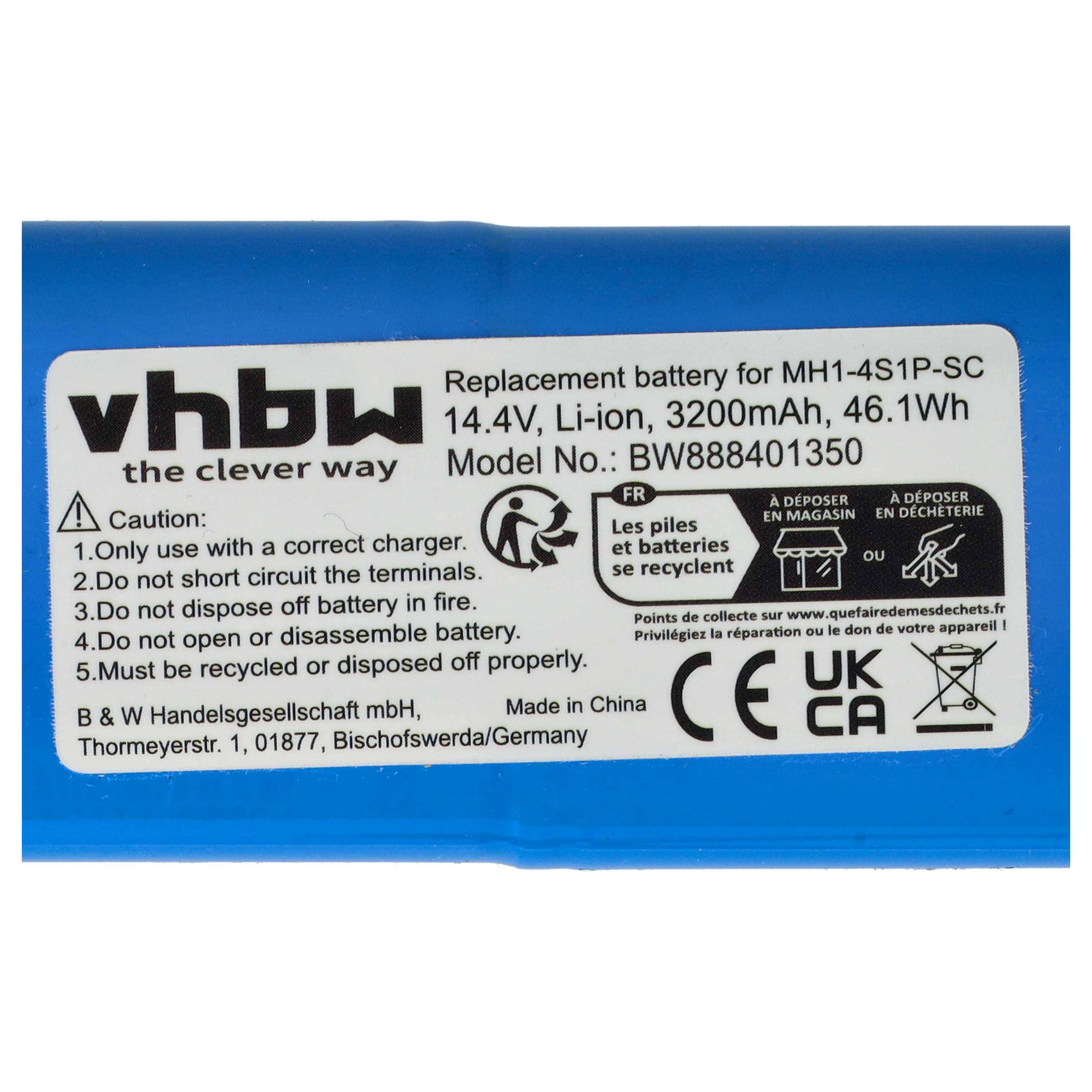 vhbw Akku kompatibel mit Xiaomi XM200023, VXVC01-JG, V-RVCLMB21B, VIOMI V-RVCLM26B Staubsauger (3200 mAh, 14,4 V, Li-Ion)