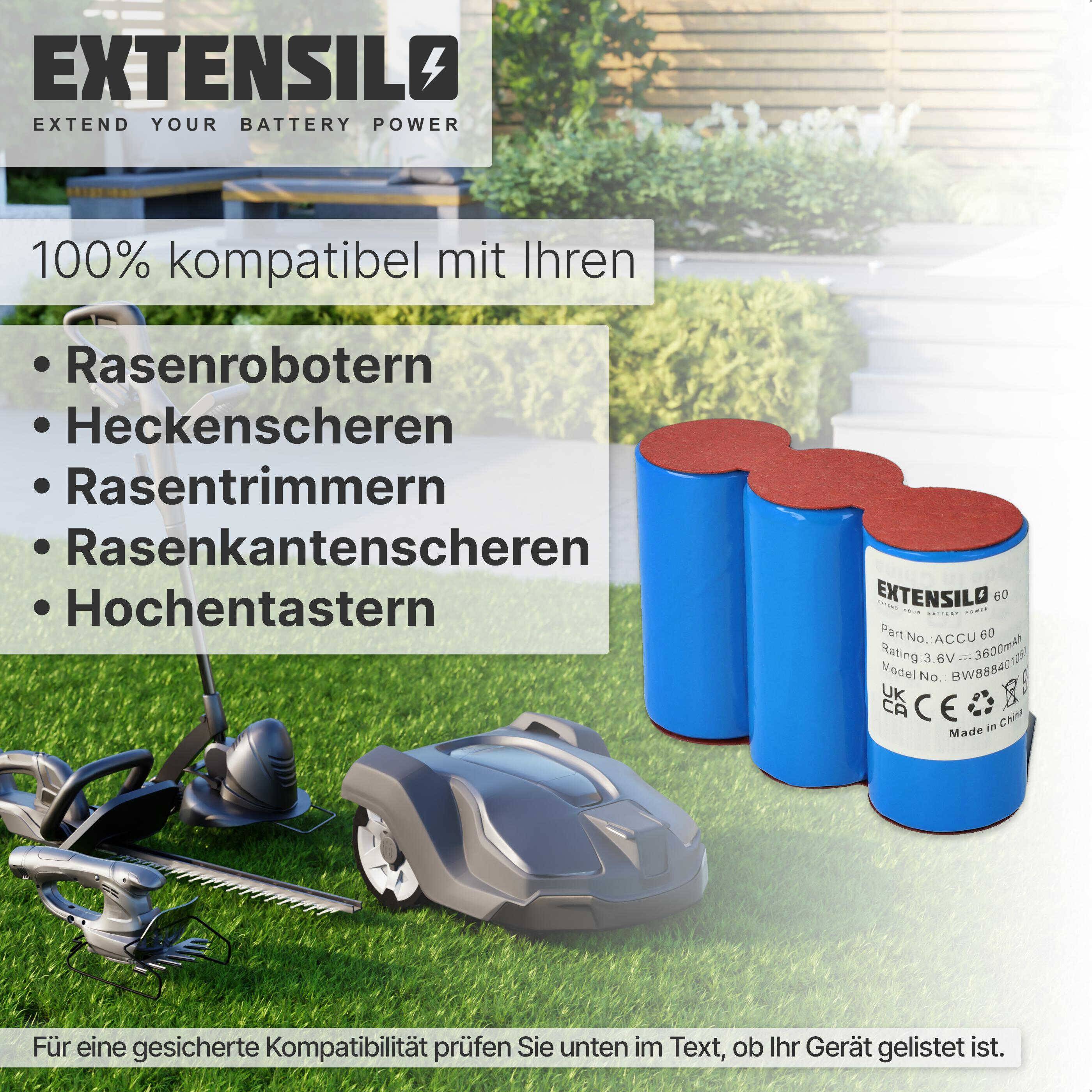 EXTENSILO Akku kompatibel mit Garne Vario RV-E6 (3600mAh, 3,6V, NiMH)