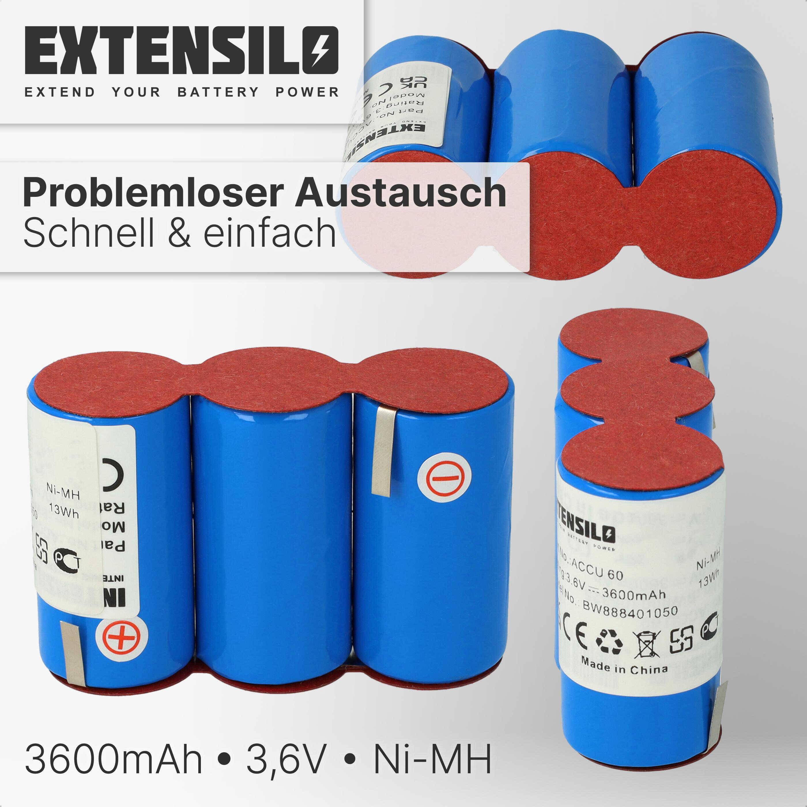 EXTENSILO Akku Ersatz für Wolf Garten RV-E6 für Rasenmäher (3600mAh, 3,6V, NiMH)
