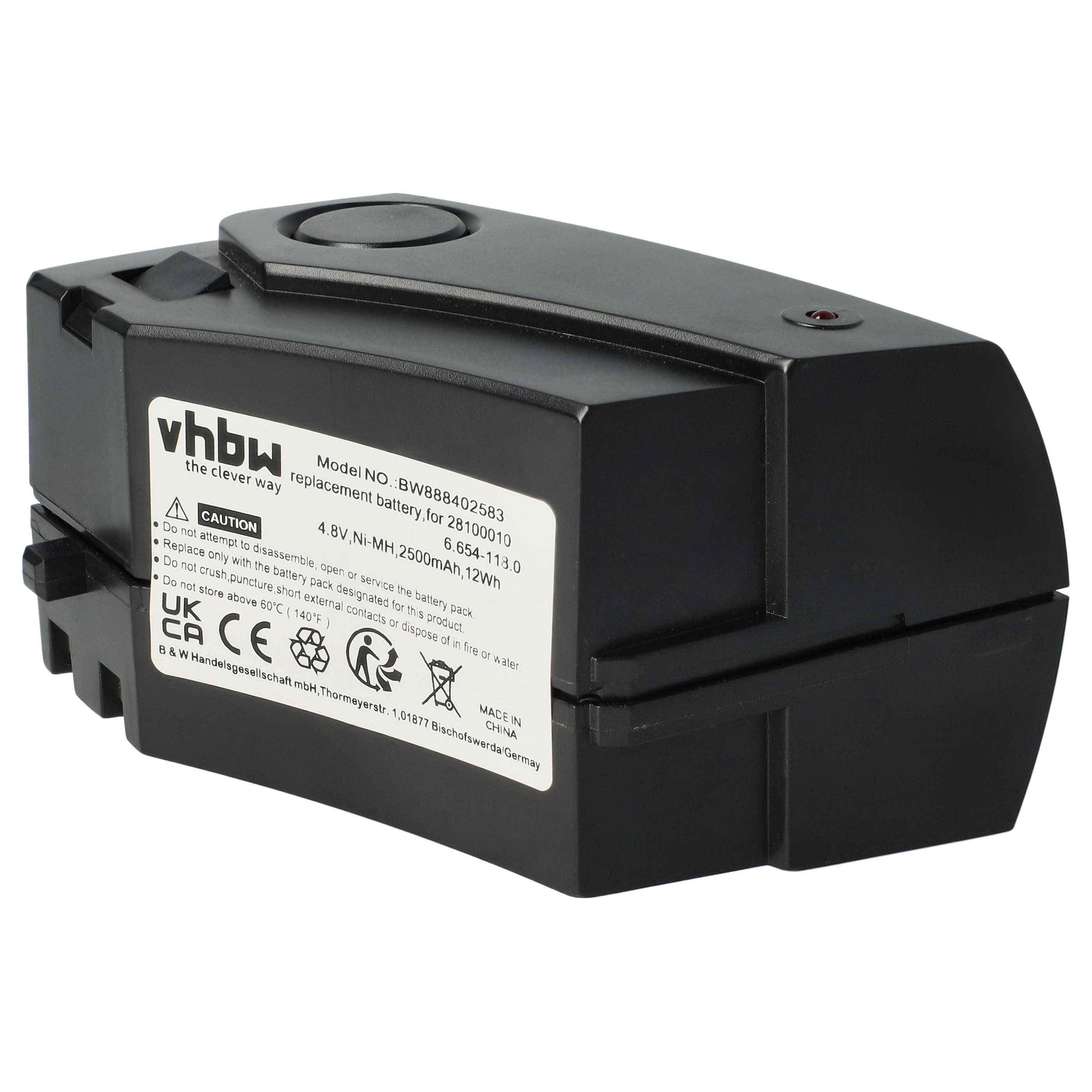 Schwarzes wiederaufladbares Batteriepaket mit Etikett, das vhbw und Ersatzbatteriedetails zeigt.