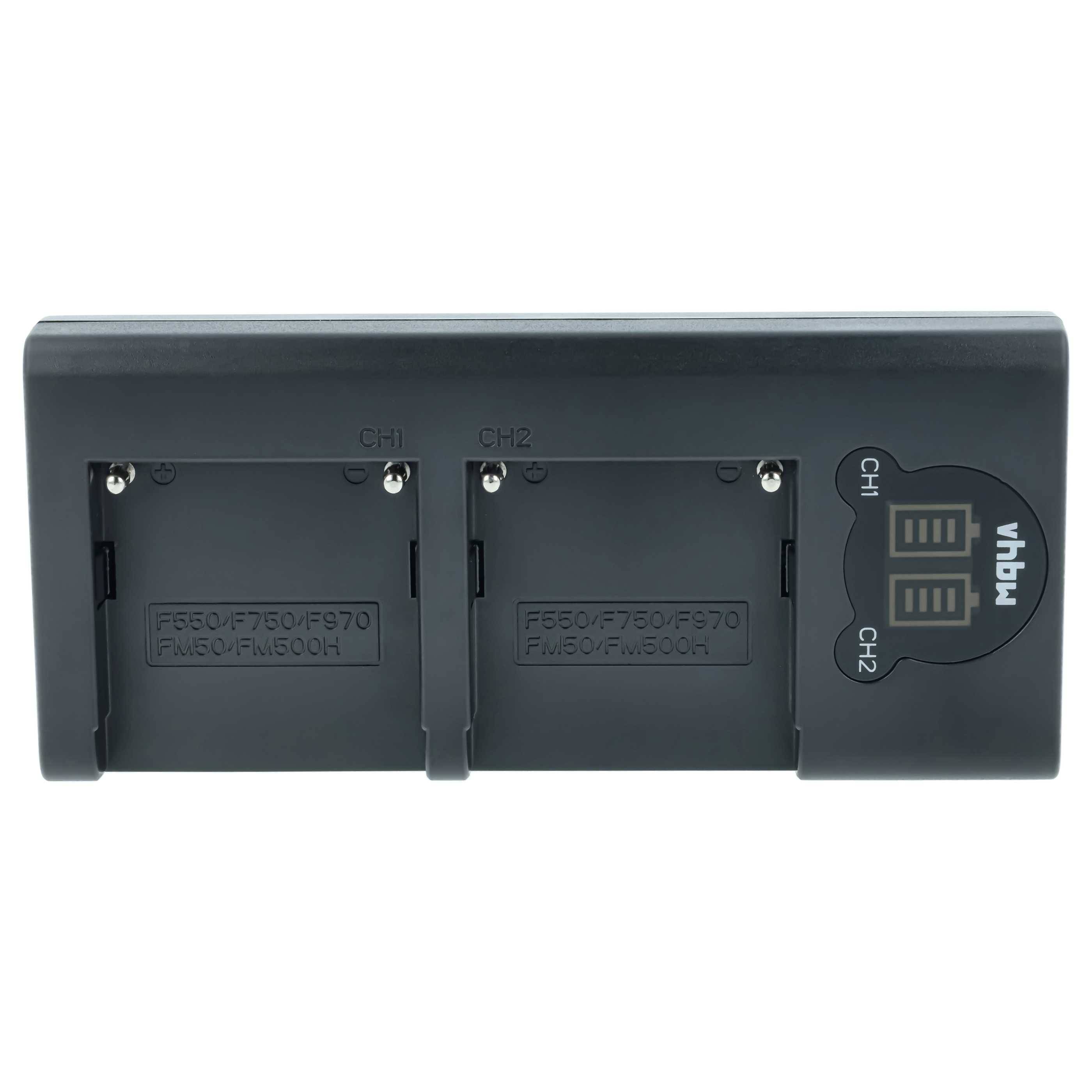 vhbw Dual Micro-USB + USB-C Ladegerät kompatibel mit Sony MiniDV CCD-TRV615, CCD-TRV58, CCD-TRV62 Kamera - Ladeschale + USB-C Kabel Ladeanzeige
