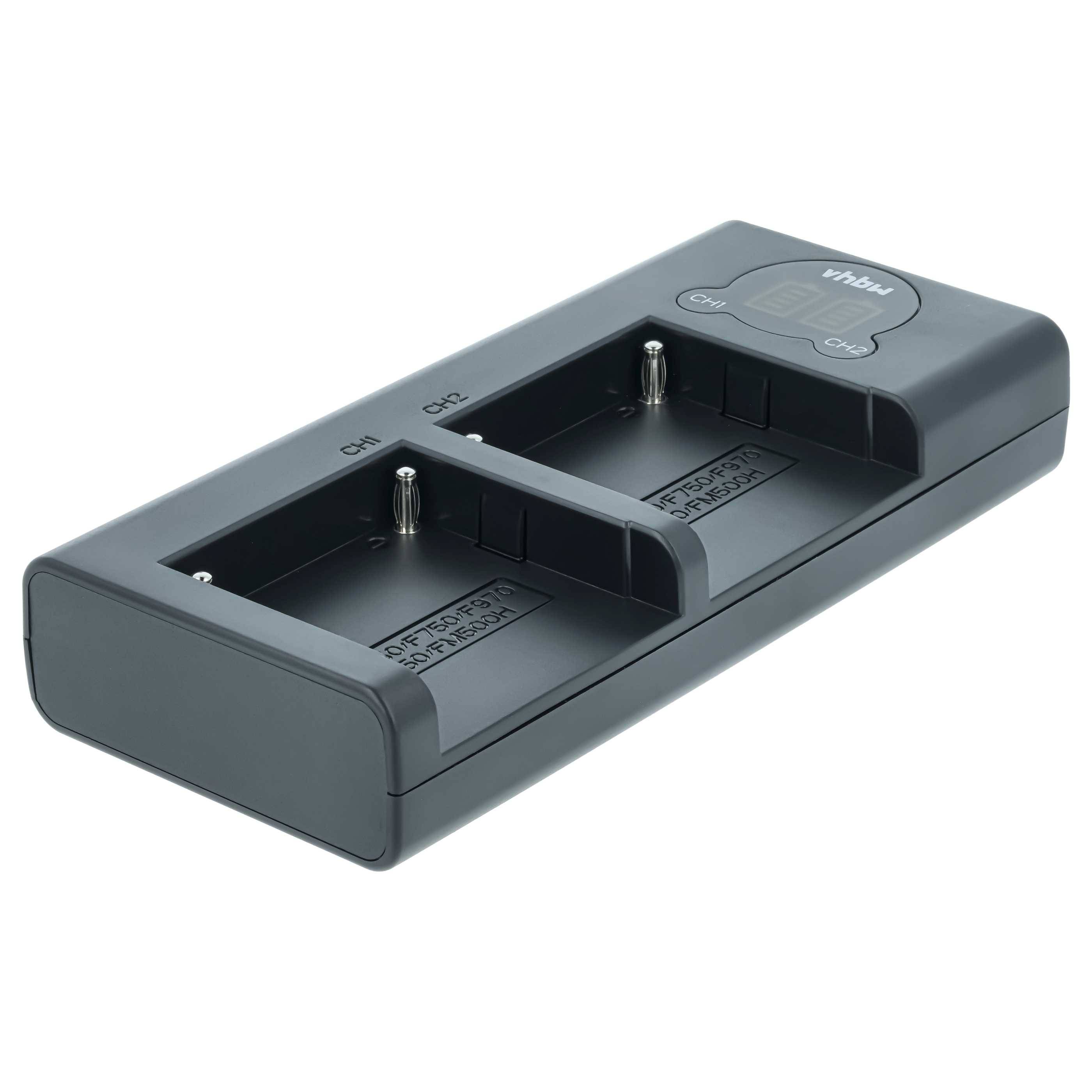 vhbw Dual Micro-USB + USB-C Ladegerät kompatibel mit Sony MiniDV CCD-TRV615, CCD-TRV58, CCD-TRV62 Kamera - Ladeschale + USB-C Kabel Ladeanzeige