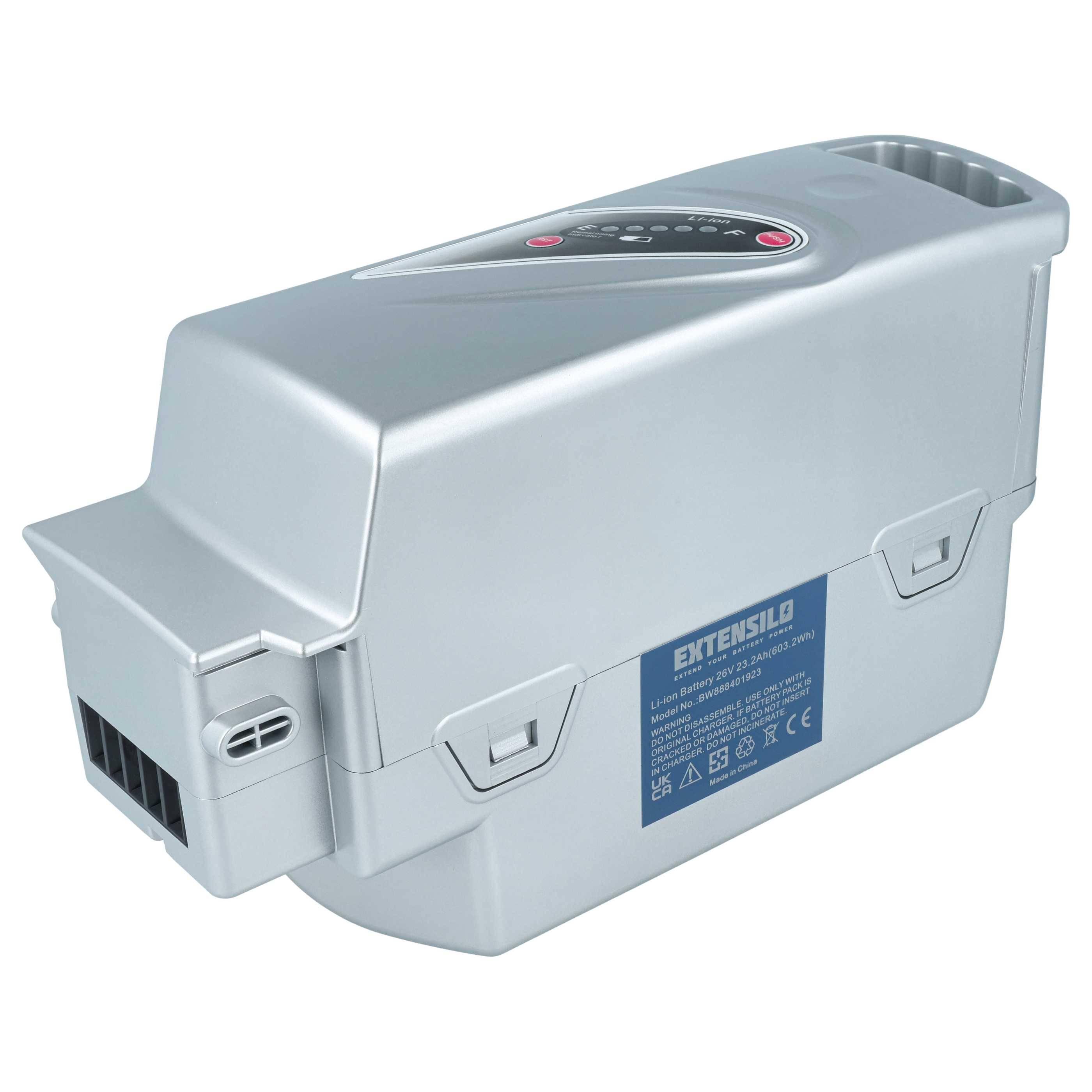 EXTENSILO Akku kompatibel mit Flyer S-Serie, T14 HS, S-Street, R8,, T10, T10 HS, T11 HS, T4 E-Bike (23,2 Ah, 25,2 V, Li-Ion) - Silber