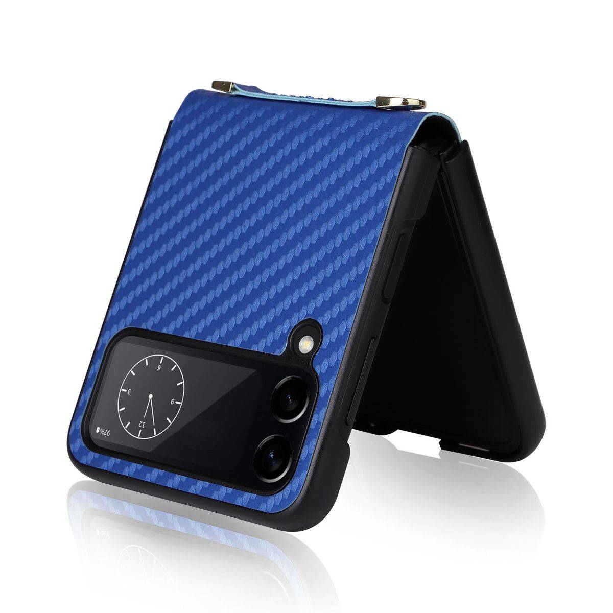 Für Samsung Galaxy Z Flip4 5G Kunstleder / Kunststoff Kohlefaser Struktur Handy Tasche Hülle Etuis Blau