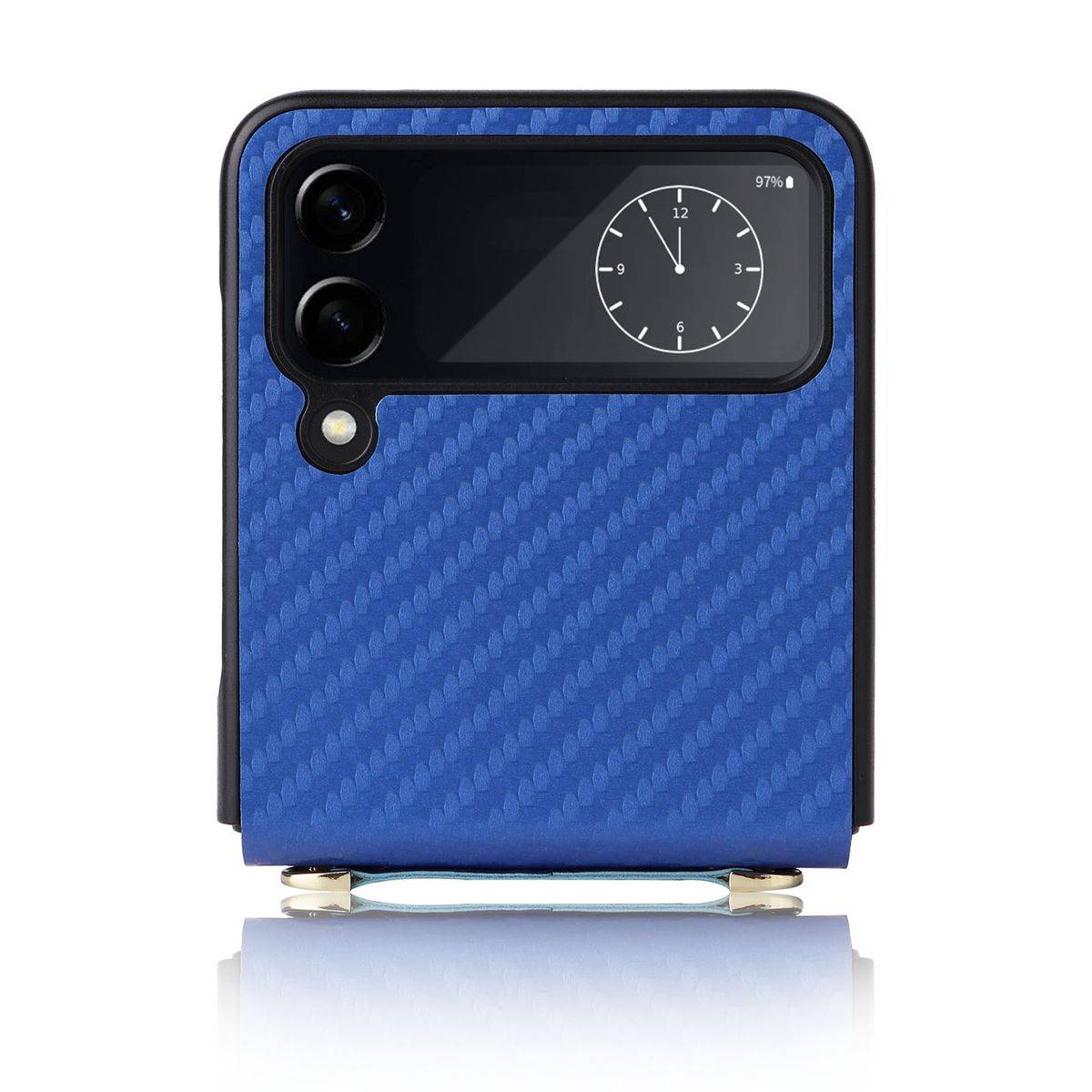Für Samsung Galaxy Z Flip4 5G Kunstleder / Kunststoff Kohlefaser Struktur Handy Tasche Hülle Etuis Blau