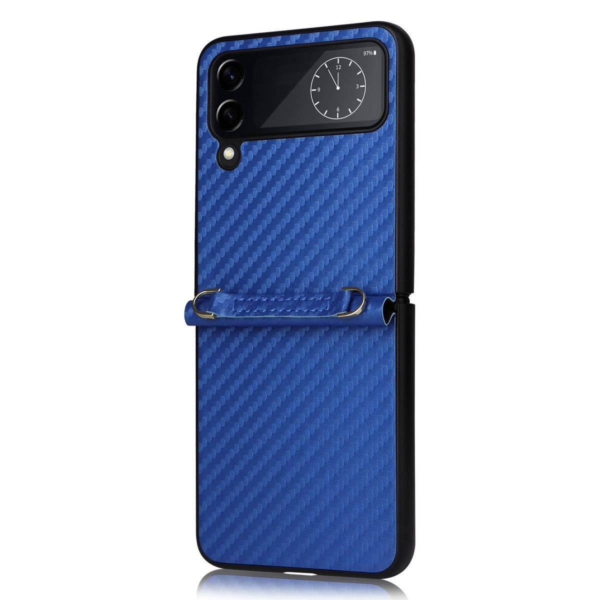 Für Samsung Galaxy Z Flip4 5G Kunstleder / Kunststoff Kohlefaser Struktur Handy Tasche Hülle Etuis Blau