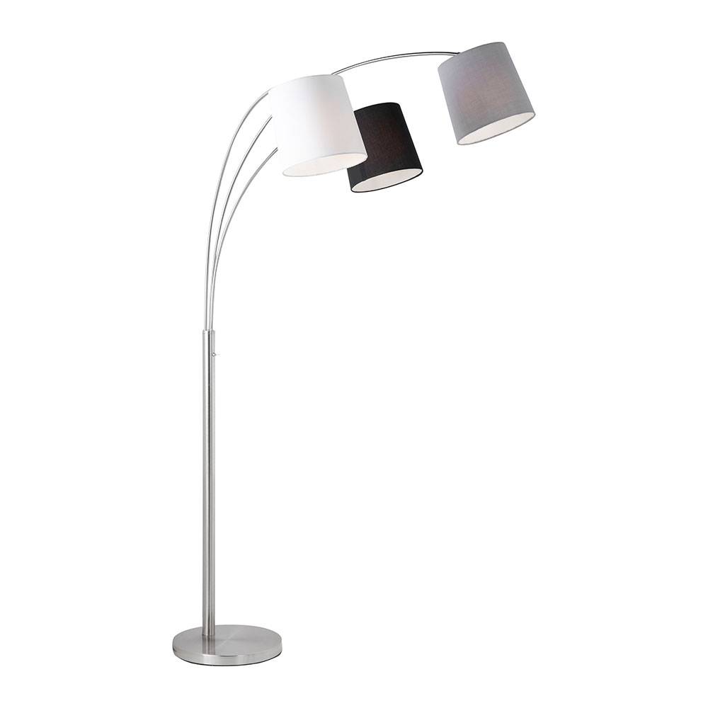 Bogenlampe Wohnzimmer Stehlampe schwarz weiß grau Stehleuchte dreiflammig Stoffschirm, 3x E27, LxH 100 x 190 cm