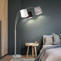 Stehlampe Bogenlampe Wohnzimmer grau Stehleuchte Deckenfluter dreiflammig Stoffschirm, Metal Textil, 3x E27 Fassung, LxH 100 x 190 cm Stehlampe Bogenlampe Wohnzimmer grau Stehleuchte Deckenfluter dreiflammig Stoffschirm, Metal Textil, 3x E27 Fassung, LxH 100 x 190 cm