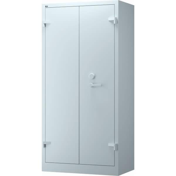 Feuerschutzschrank mit 4 Fachböden für 5 Ordnerhöhen, verschweißte Metallkonstru