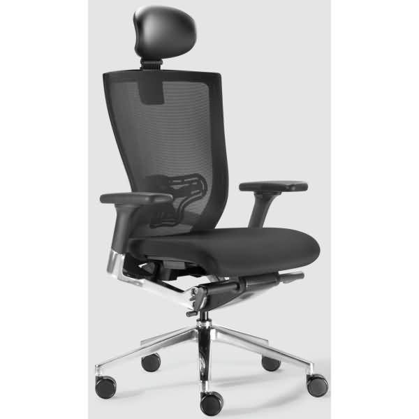 Bürodrehstuhl Xchair Netzlehne Kopfstütze Aluminiumfußkreuz NE0018 schwarz