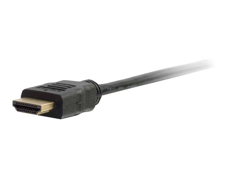 Ein schwarzes HDMI-Kabel mit vergoldetem Anschlussende, das zur Übertragung von digitalen Video- und Audiosignalen zwischen Geräten verwendet wird.
