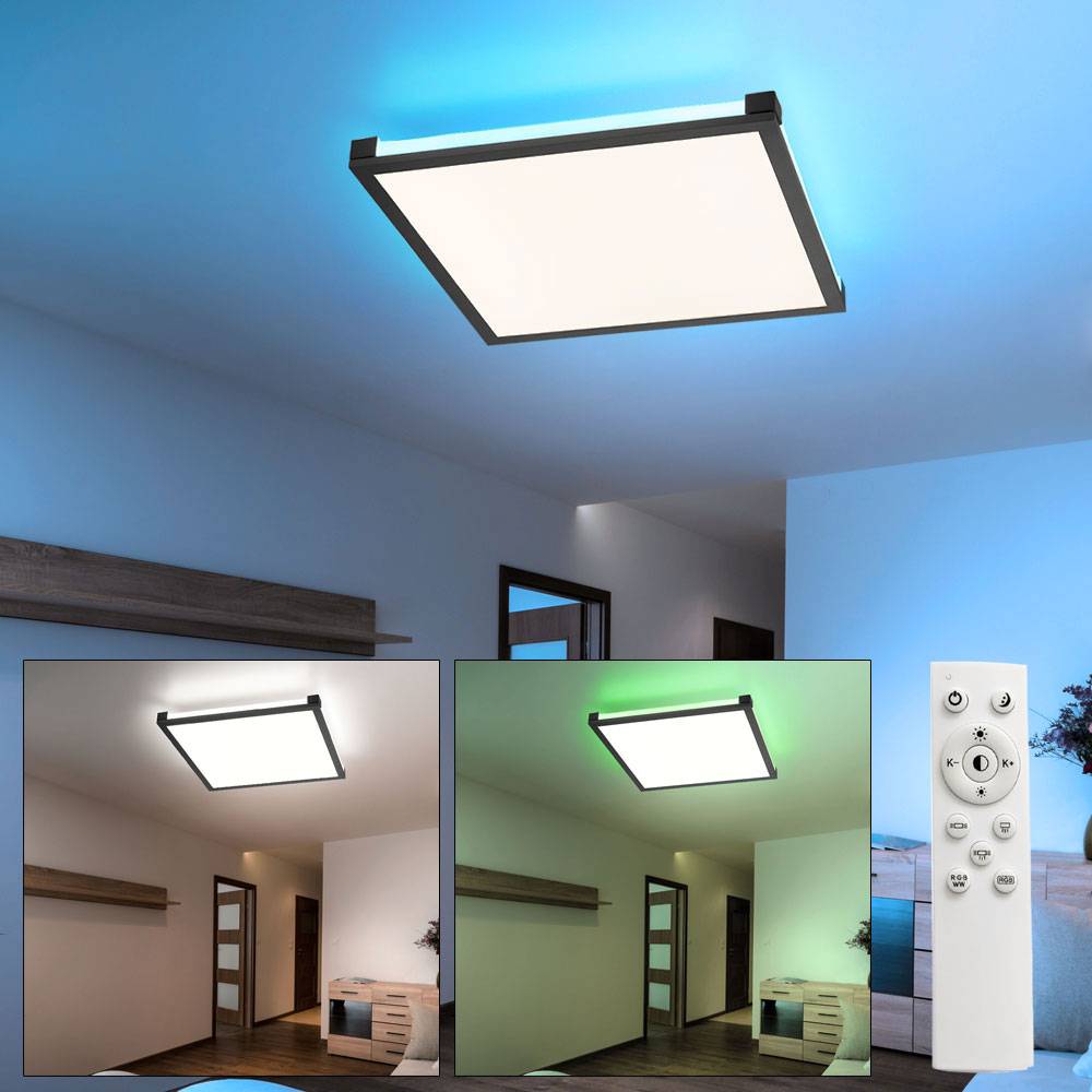 Panel Deckenleuchte Schlafzimmer Backlight Deckenlampe RGB LED Panel CCT Fernbedienung, Metall Kunststoff schwarz, 24W 1400lm warmweiß-kaltweiß, BxH