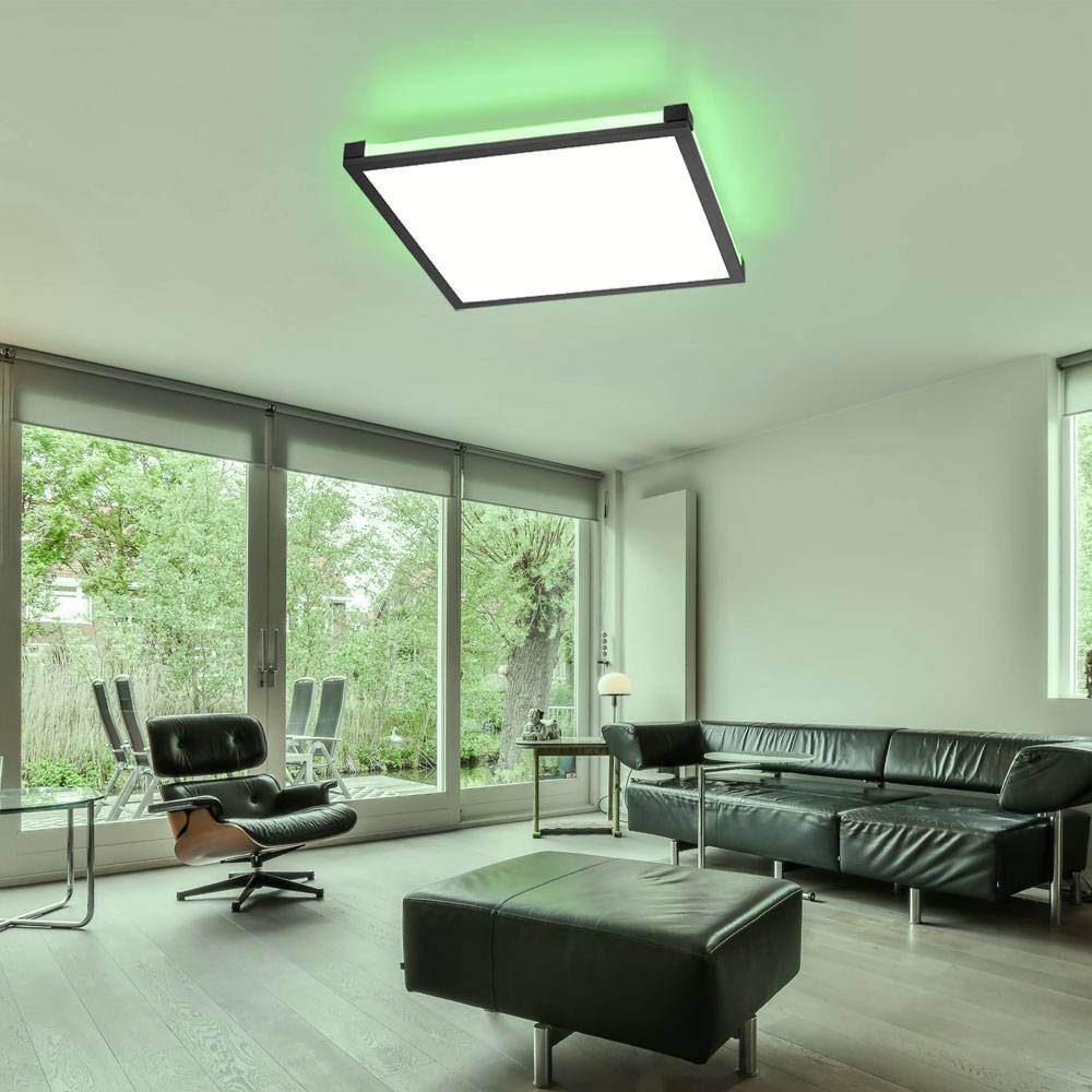 Panel Deckenleuchte Schlafzimmer Backlight Deckenlampe RGB LED Panel CCT Fernbedienung, Metall Kunststoff schwarz, 24W 1400lm warmweiß-kaltweiß, BxH