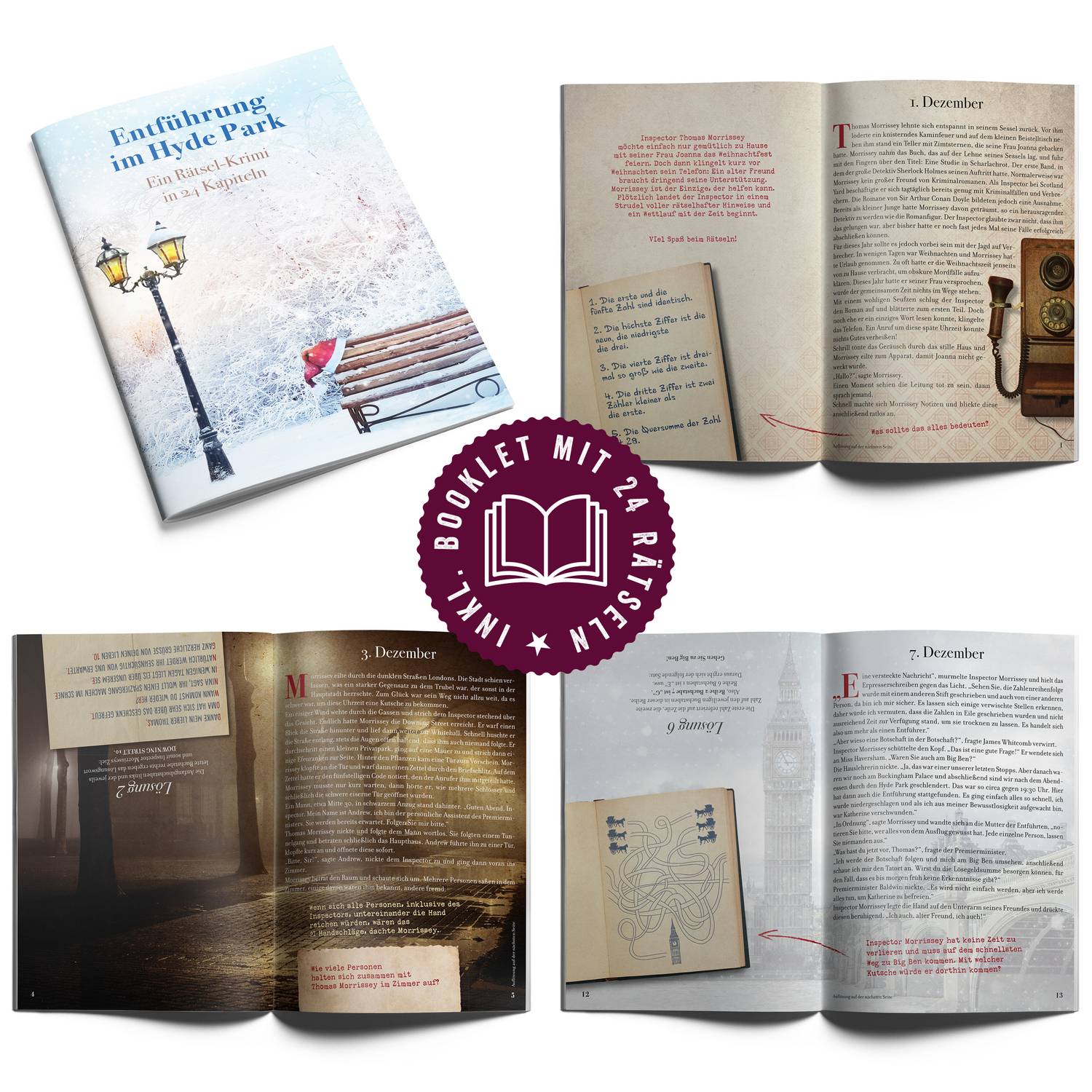 Corasol Krimi & Tee Adventskalender Entführung im Hyde Park (2. Fall) mit 24 losen Tees & Rätsel-Krimi (228 g)