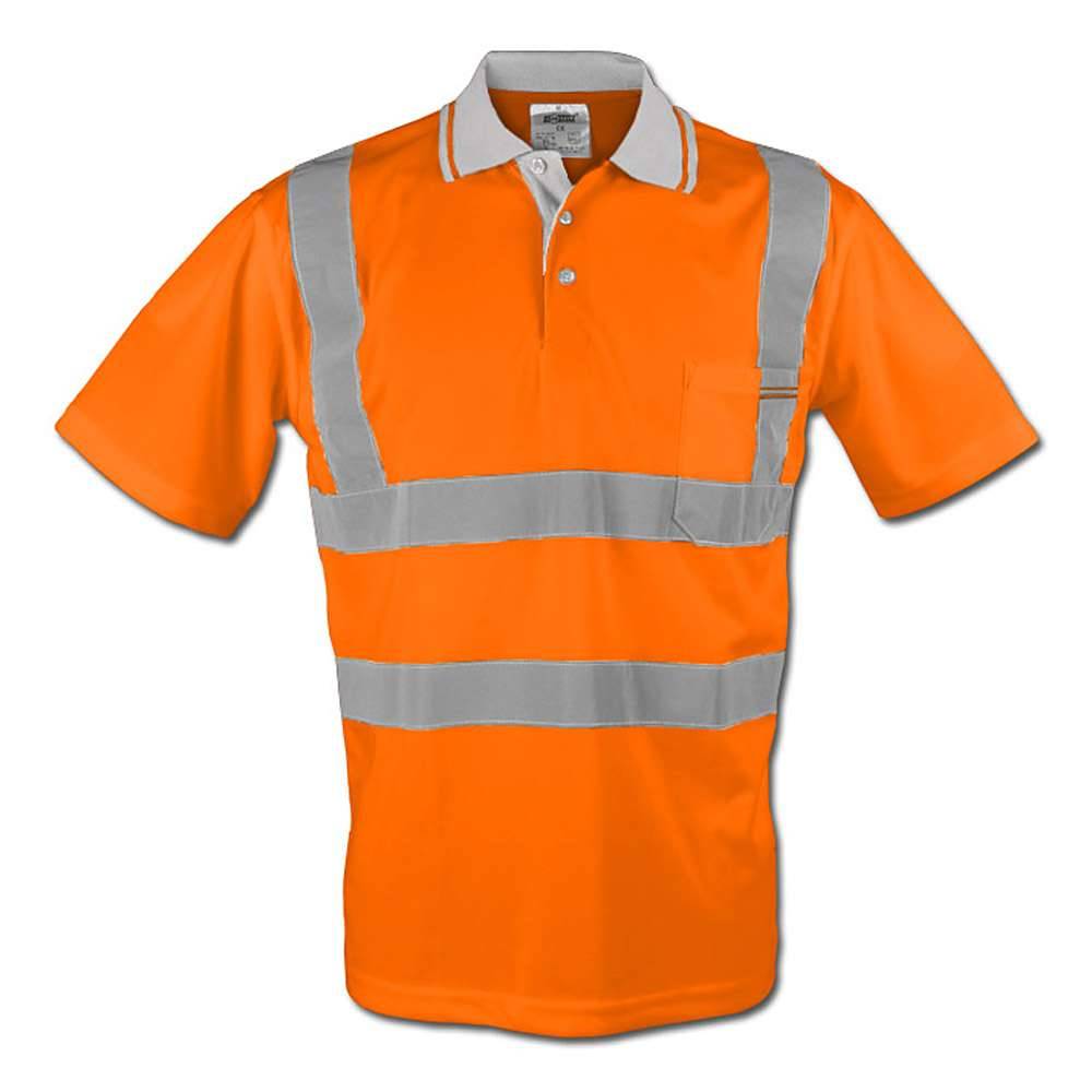 Warnschutz Poloshirt - Gr. L (54-56) - fluoreszierend orange - 100 % PES - EN ISO 20471/2 - atmungsaktiv und feuchtigkeitsregulierend - "UWE"