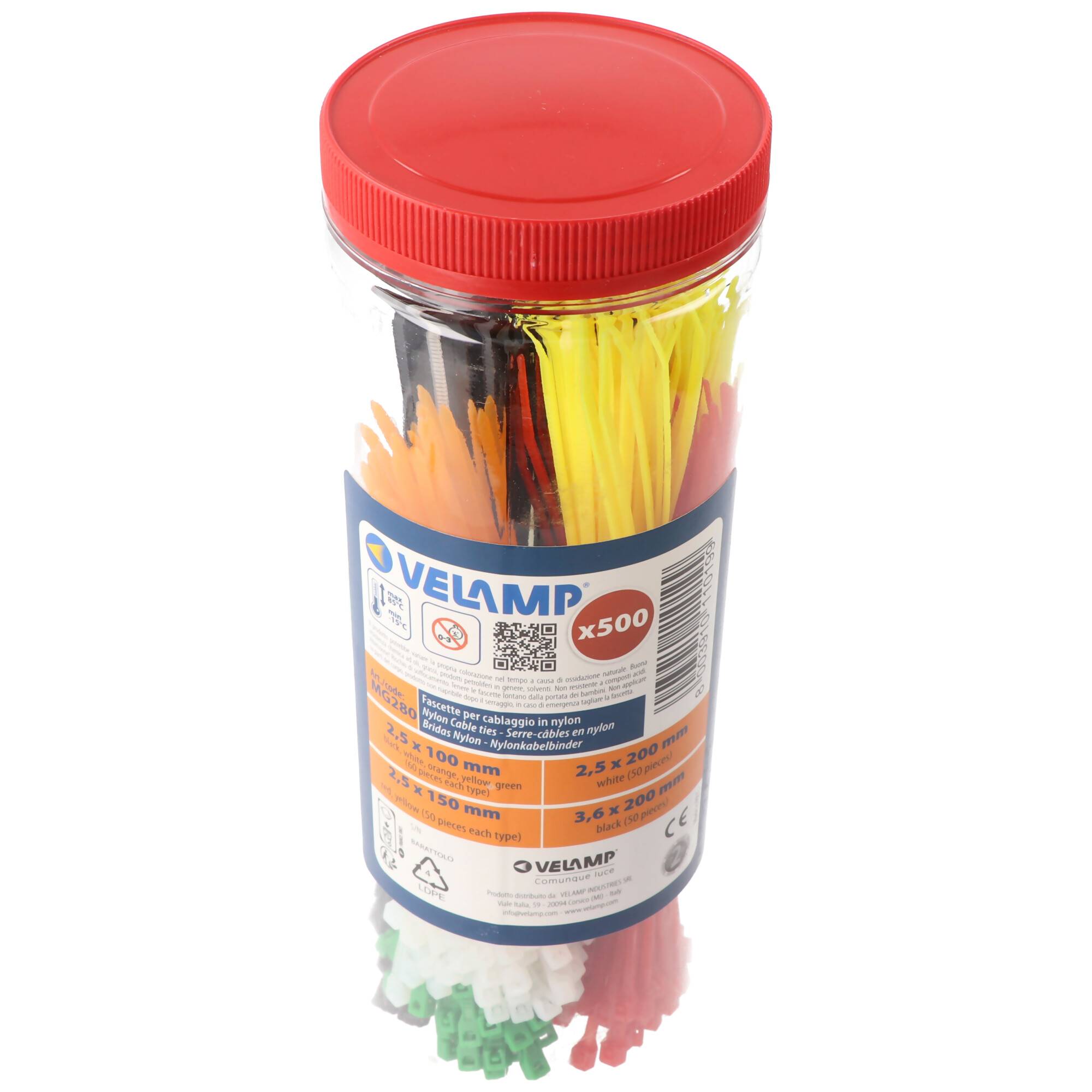 Velamp Sortiment von 500 bunten Nylon-Kabelbindern