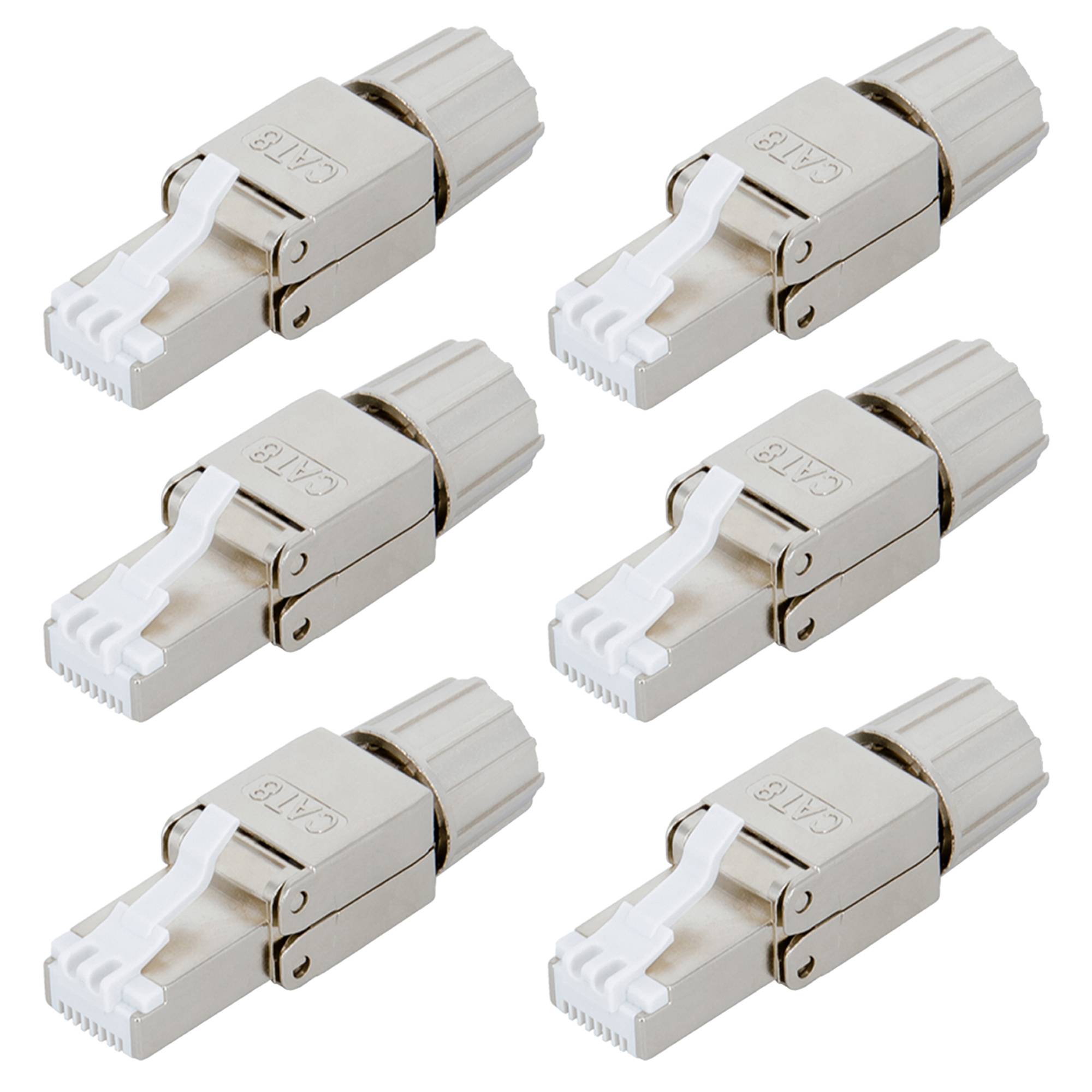 PremiumX 6x Netzwerkstecker RJ45 Cat 8 Stecker Stahl für Verlegekabel Netzwerkkabel Kabel Ethernet Werkzeuglos Werkzeugfrei LAN Anschluss 40 Gbit/s