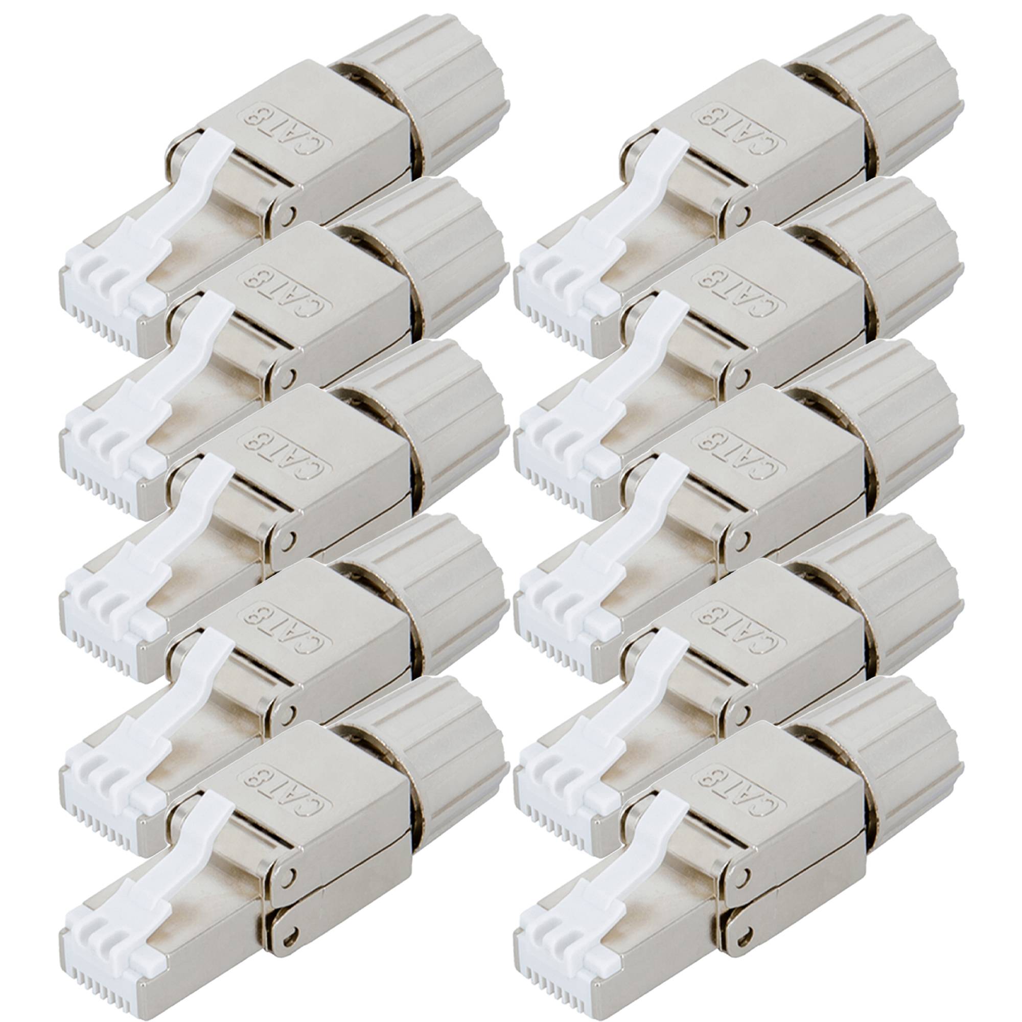 PremiumX 10x Netzwerkstecker RJ45 Cat 8 Stecker Stahl für Verlegekabel Netzwerkkabel Kabel Ethernet Werkzeuglos Werkzeugfrei LAN Anschluss 40 Gbit/s
