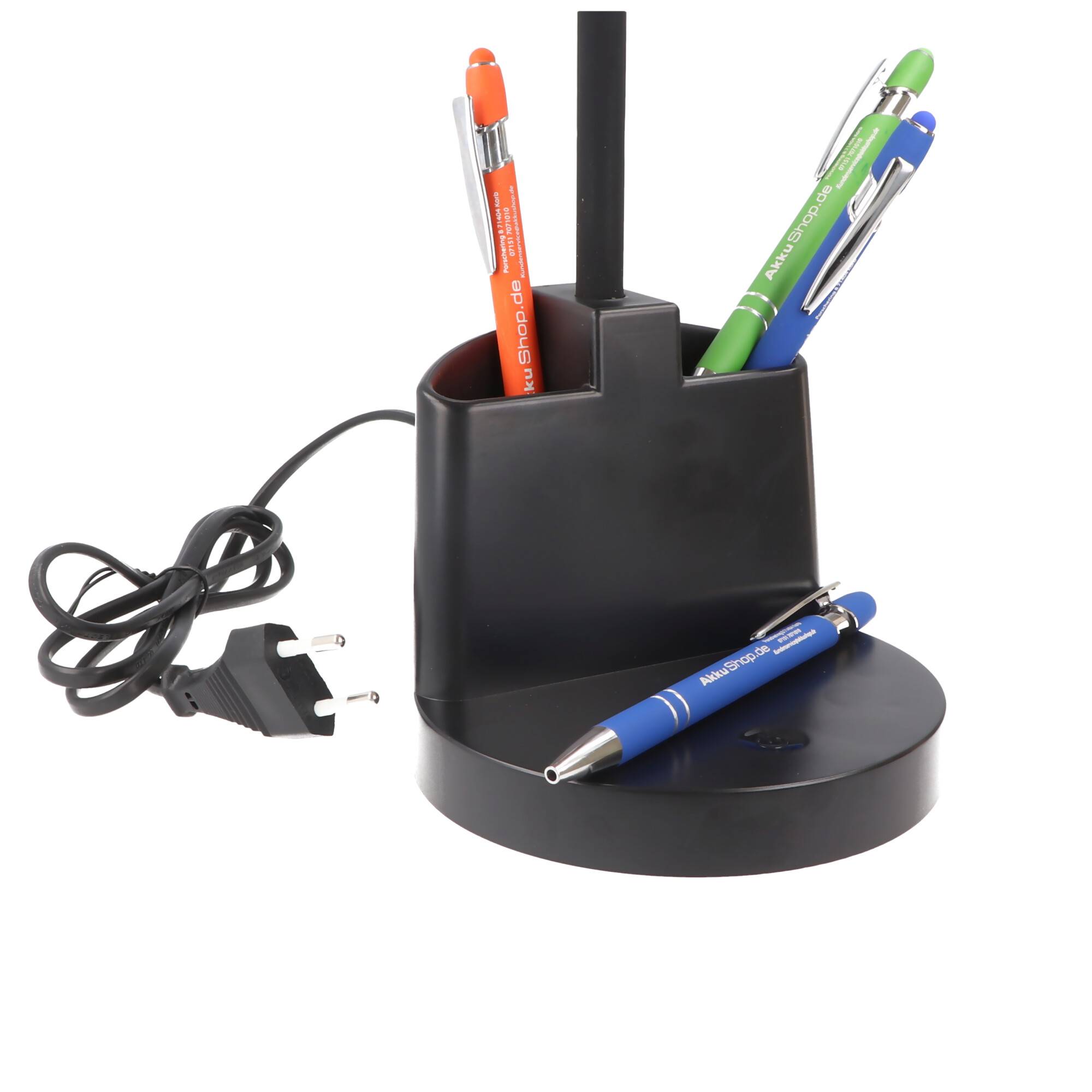 Velamp SWAN2: 7W LED Schreibtischlampe mit Berührungsschalter und Stifthalter. Schwarz