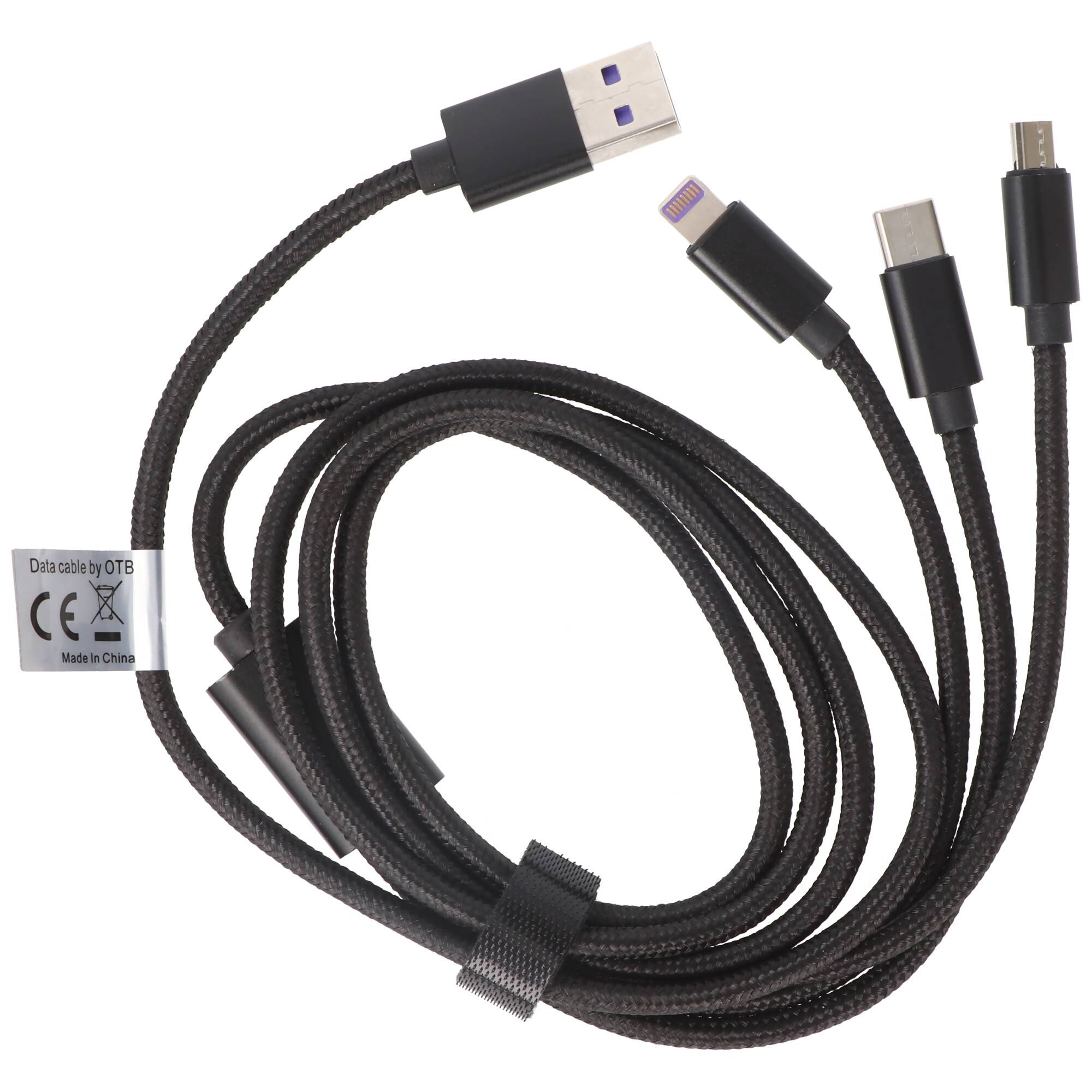 3IN1 USB Datenkabel passend für USB-C, iPhone, MICRO-USB Kabel 1 Meter SCHWARZ