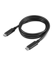 Schwarzes USB-C-Kabel mit Anschlüssen an beiden Enden, aufgerollt auf weißem Hintergrund.