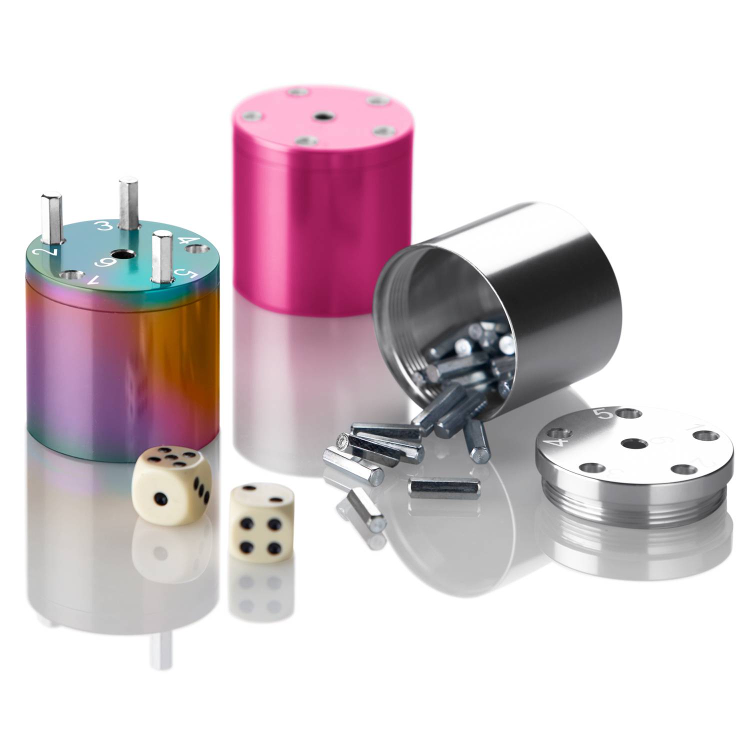 BestSaller 3008 SUPER SIX Würfelspiel Aluminum, 36 Spielstäbchen & 2 Würfel, pink