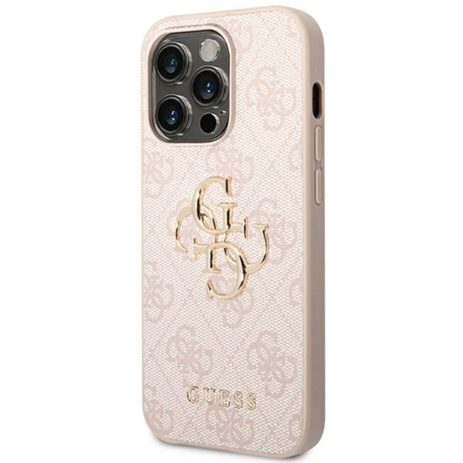 Guess Big Metal Logo Collection Apple iPhone 14 Pro Hard Cover Schutzhülle Pink.
