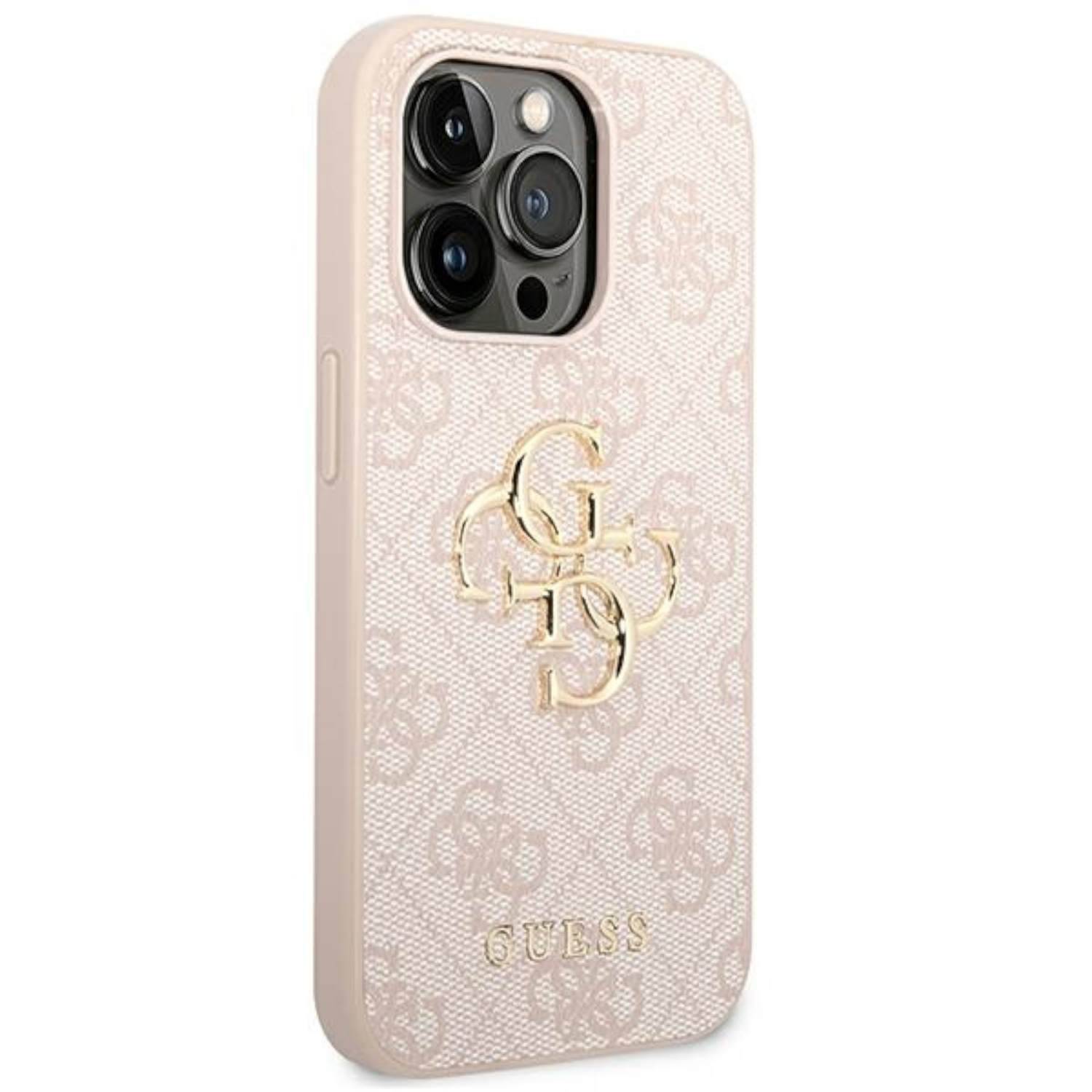 Guess Big Metal Logo Collection Apple iPhone 14 Pro Hard Cover Schutzhülle Pink.