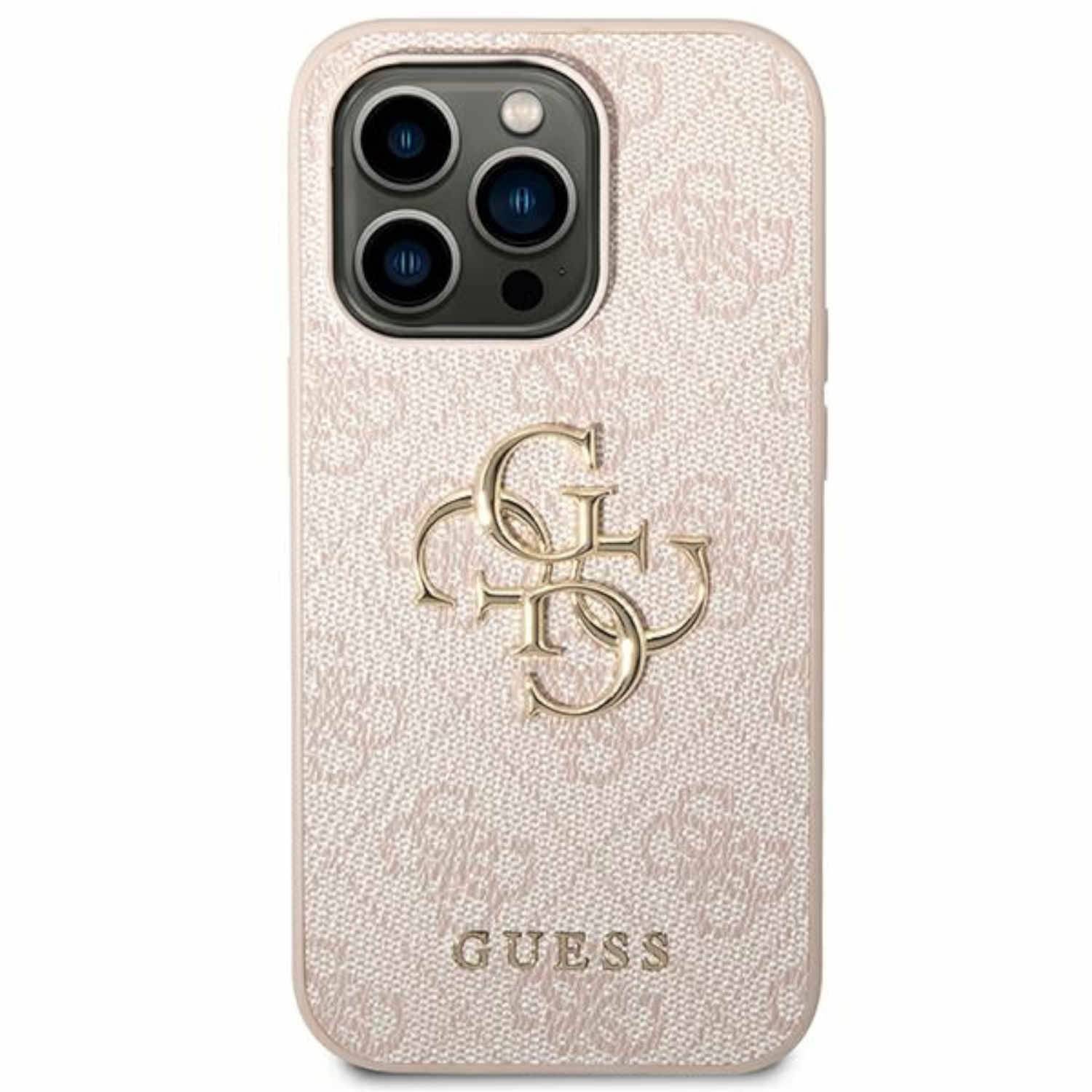 Guess Big Metal Logo Collection Apple iPhone 14 Pro Hard Cover Schutzhülle Pink.