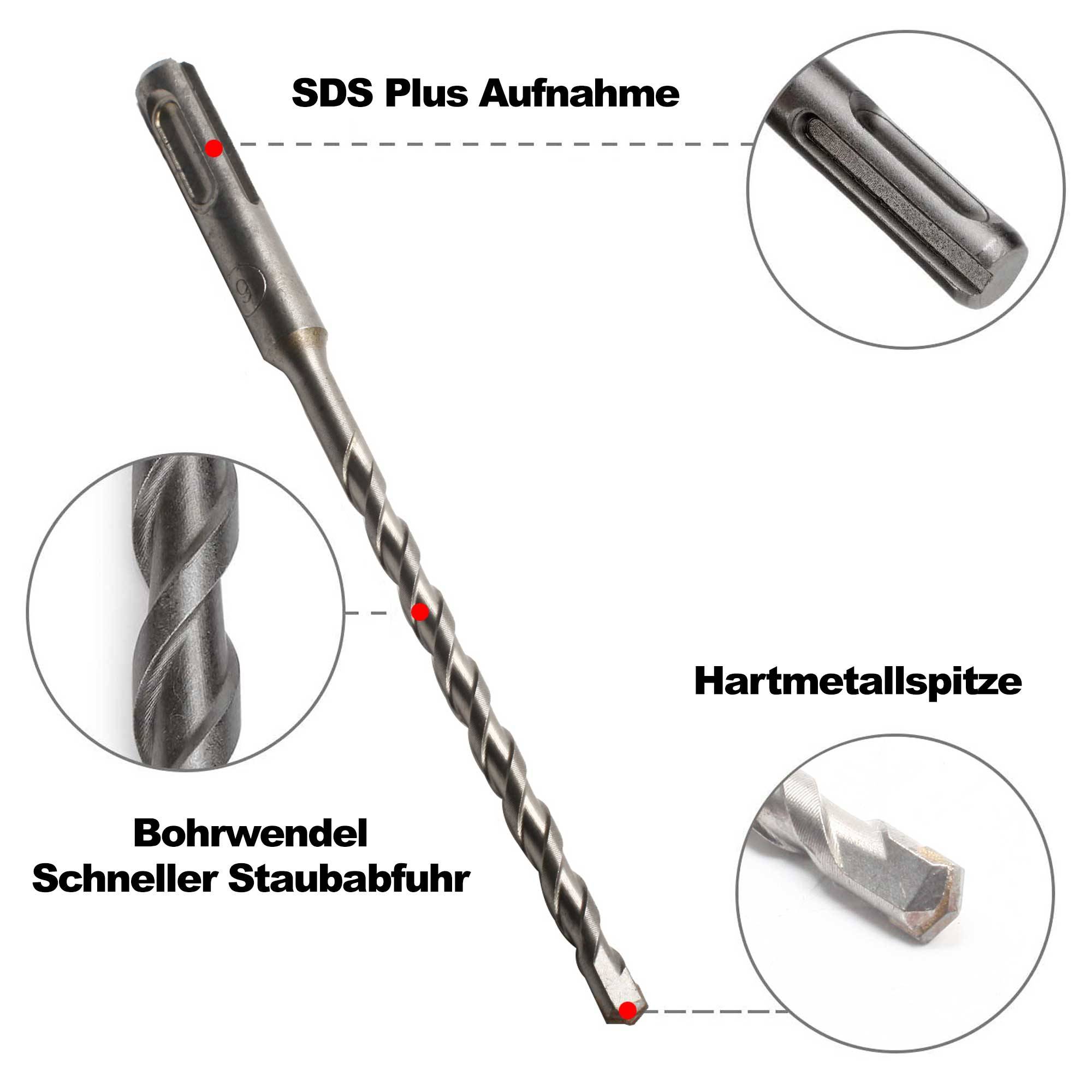 SCHMIDT security tools SDS-Plus Bohrer-Set - 8-teilig – Bohrerbox - Beton, Stein, Ziegel - SDS-plus Bohrhammer - Bohrersatz - Schlagbohrmaschine