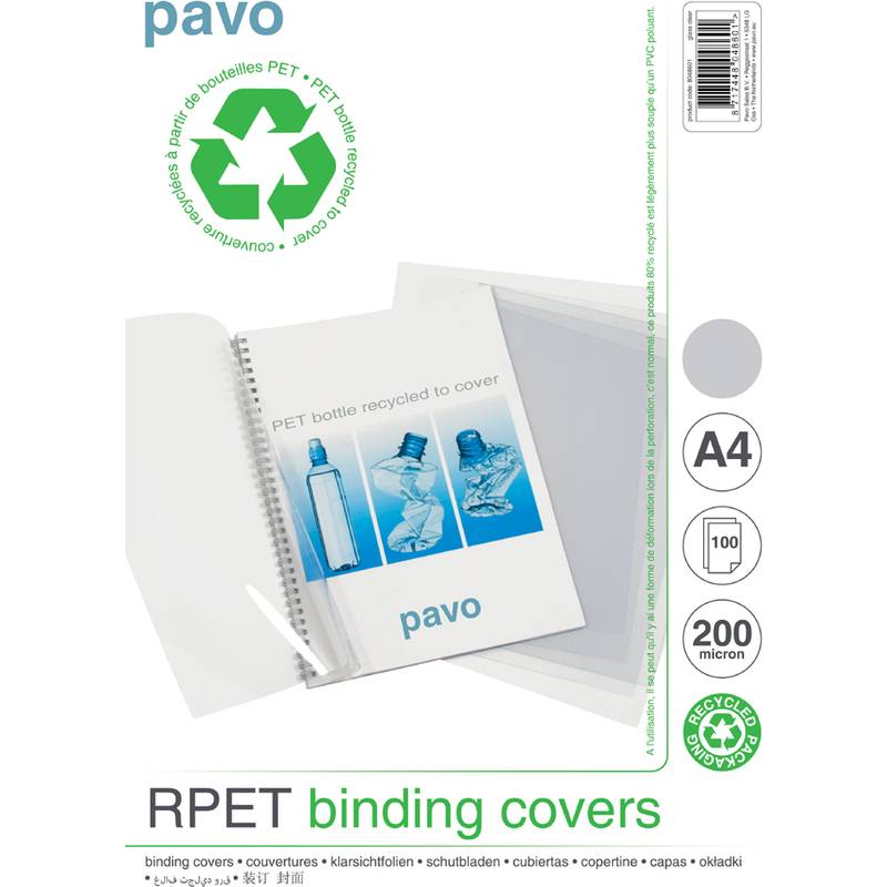 pavo Einbanddeckel, DIN A4, rPET, transparent, 0,20 mm