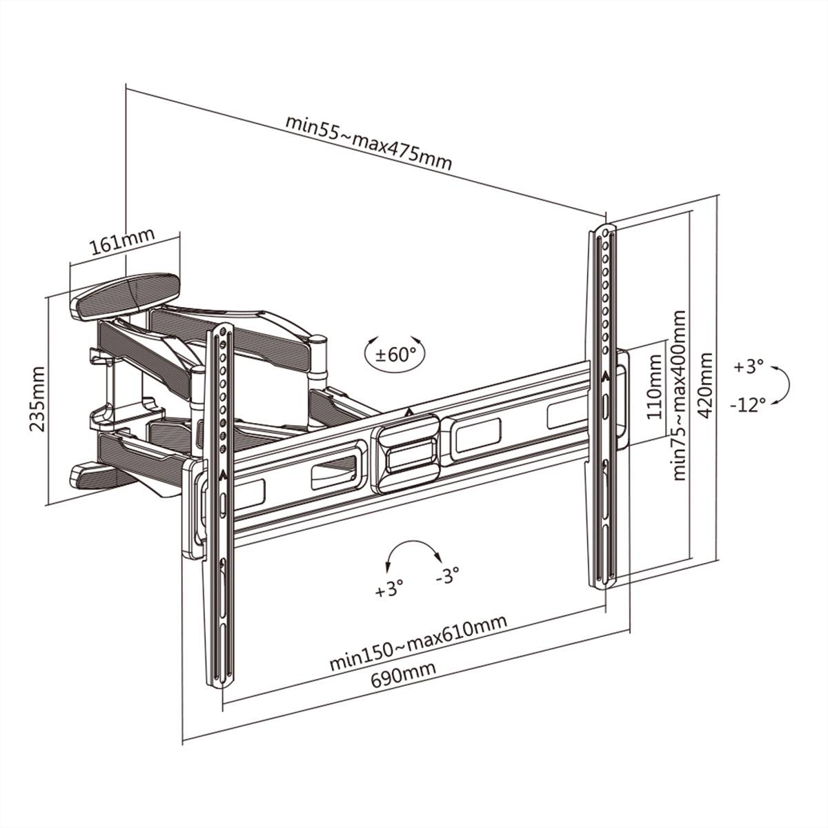 VALUE TV-Wandhalterung, flexibel, elegant, 37-80 Zoll, bis 45 kg
