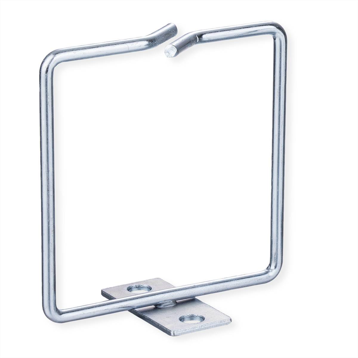 Metallisches quadratisches Montagewinkeleisen mit zwei Basisplatten und Schraubenlöchern, gezeigt auf weißem Hintergrund.