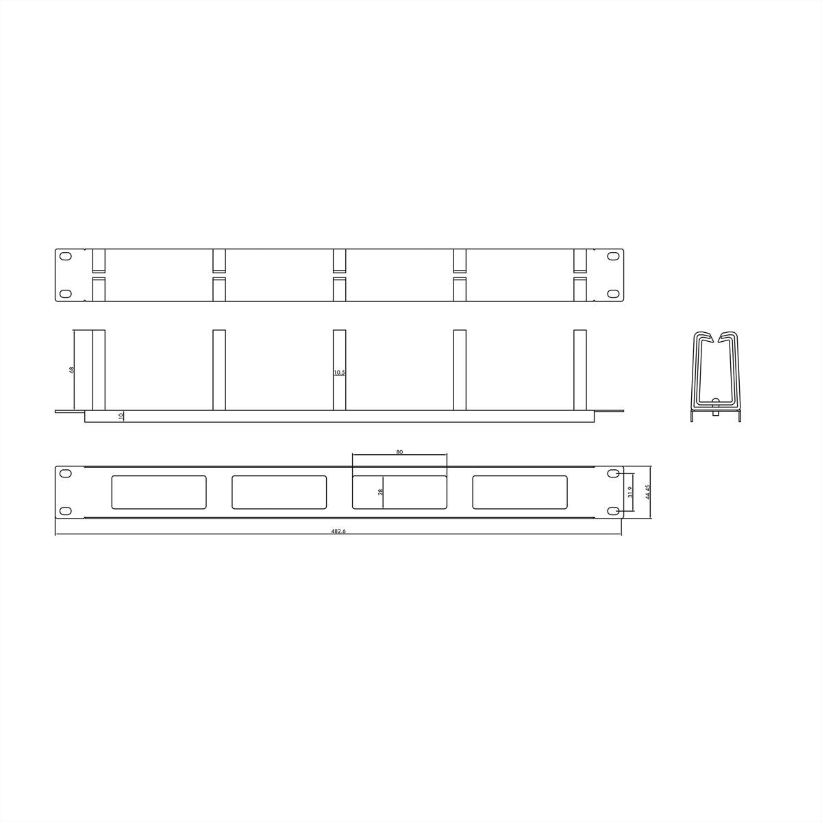 VALUE 19-Zoll-Frontplatte, 5 Kabelösen Typ C, Kabeldurchführung, grau
