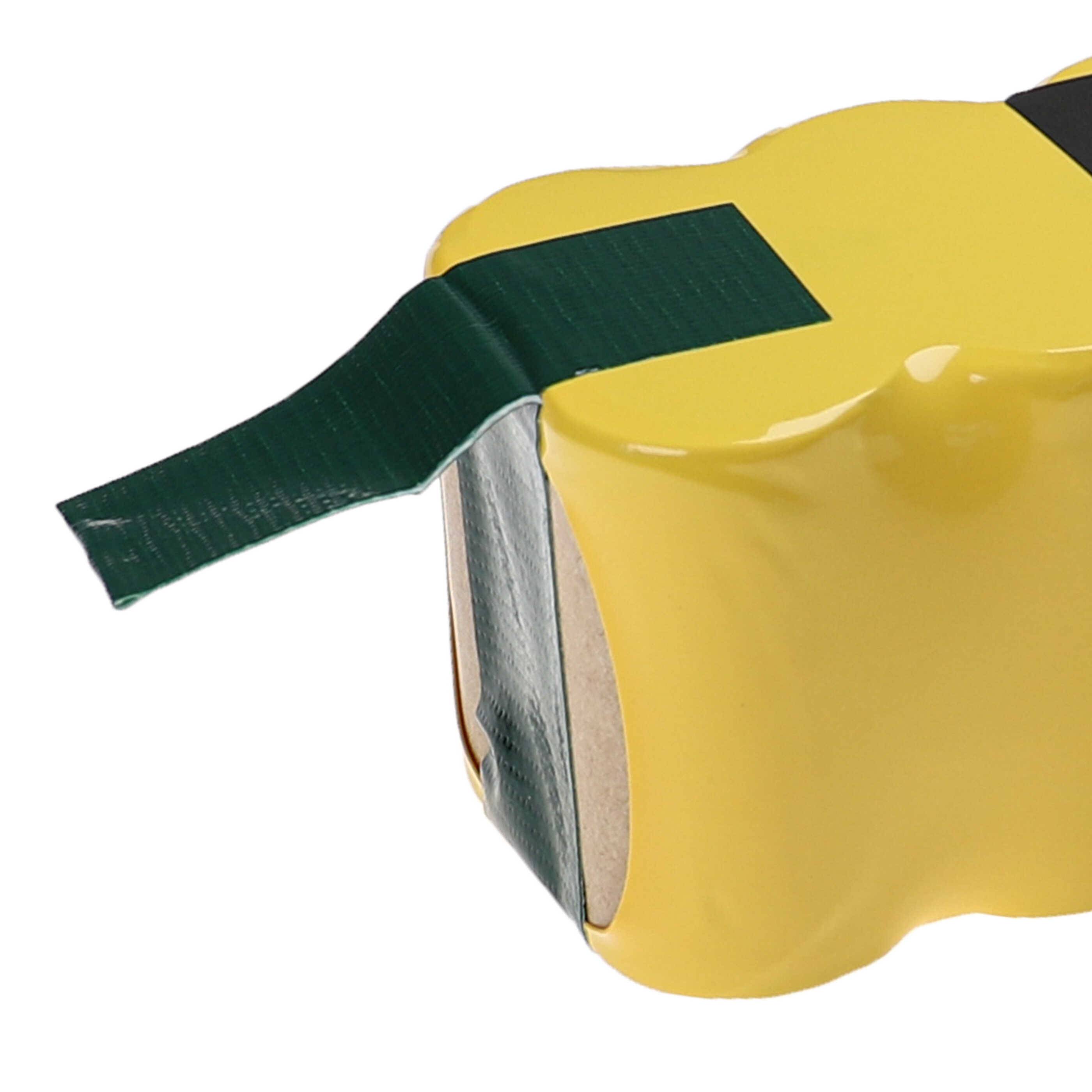 Ein gelb-schwarzer Akku mit grüner Verpackung, deren Rand teilweise zurückgeschlagen ist und zylindrische Batteriezellen im Inneren sichtbar macht.